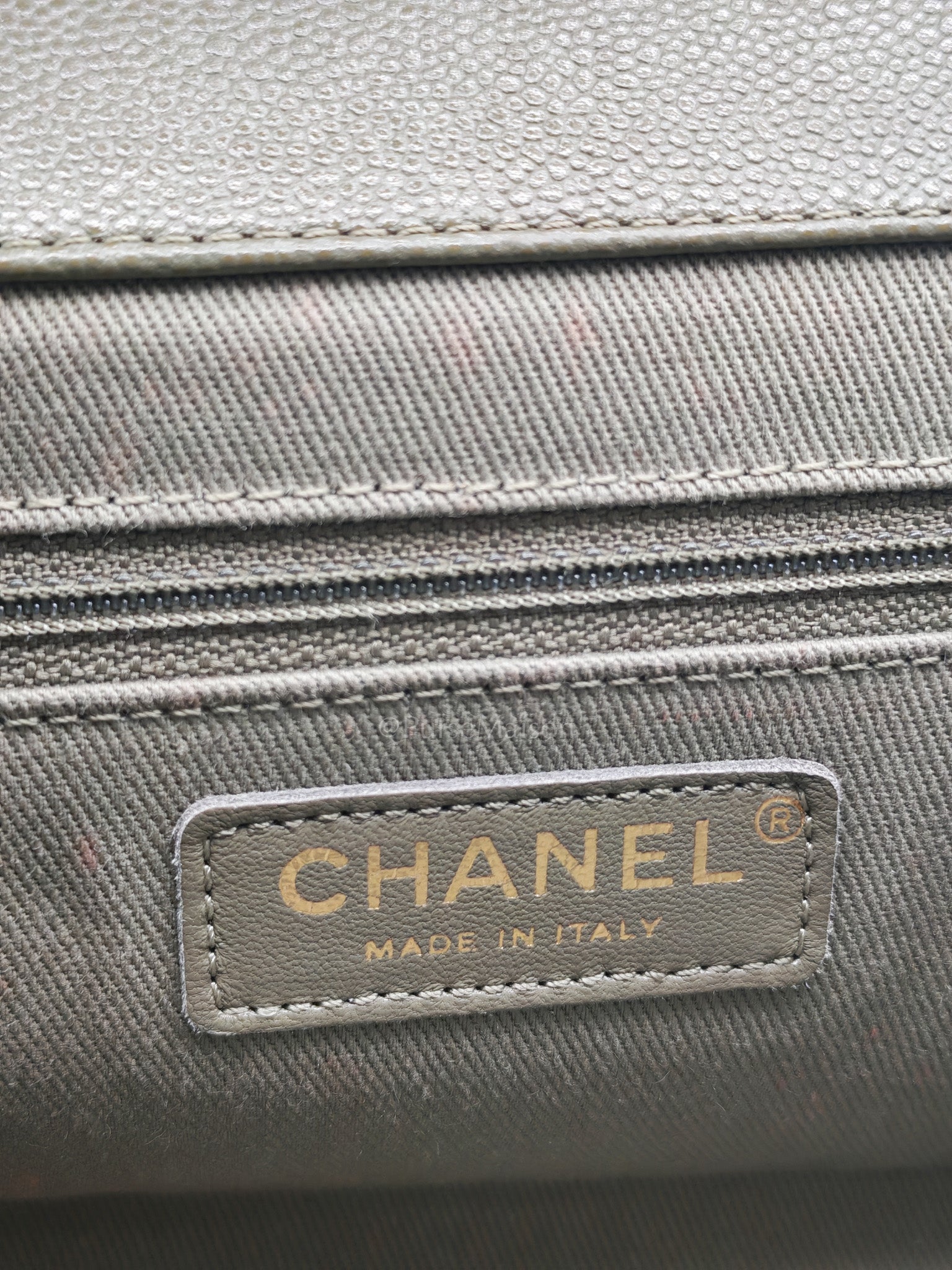 Business Affinity Bag in Sage Green Quilted Caviar Leather & Light Gold Hardware Microchip