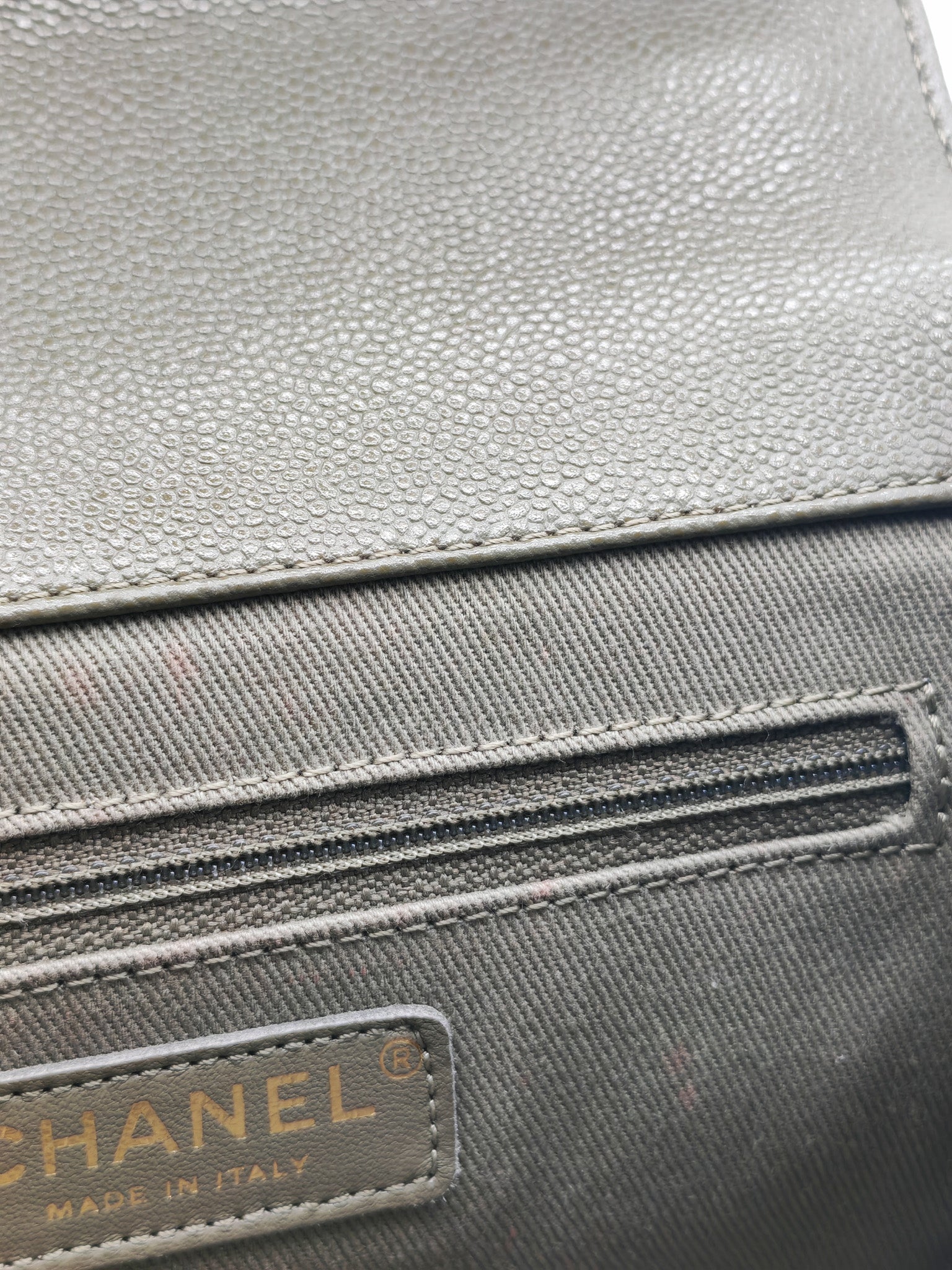 Business Affinity Bag in Sage Green Quilted Caviar Leather & Light Gold Hardware Microchip