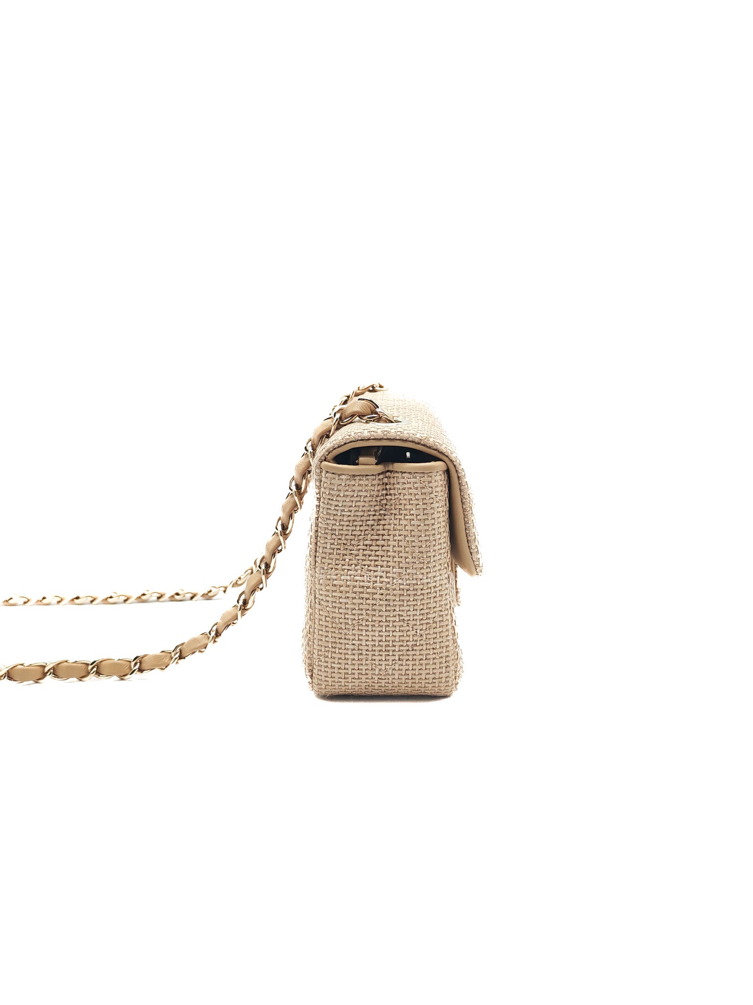Mini Flap Bag in Dark Beige Raffia & Light Gold Hardware Microchip