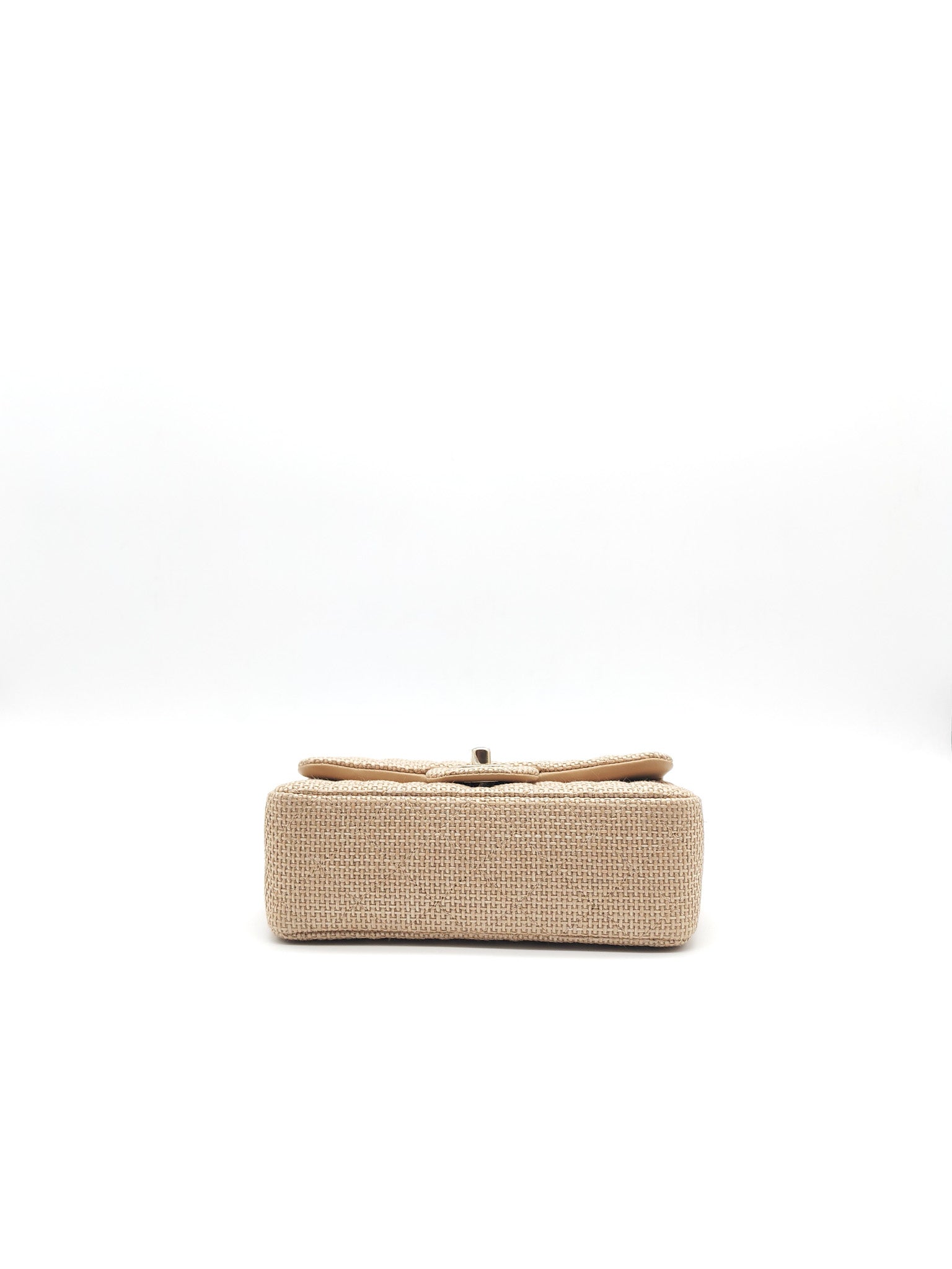 Mini Flap Bag in Dark Beige Raffia & Light Gold Hardware Microchip