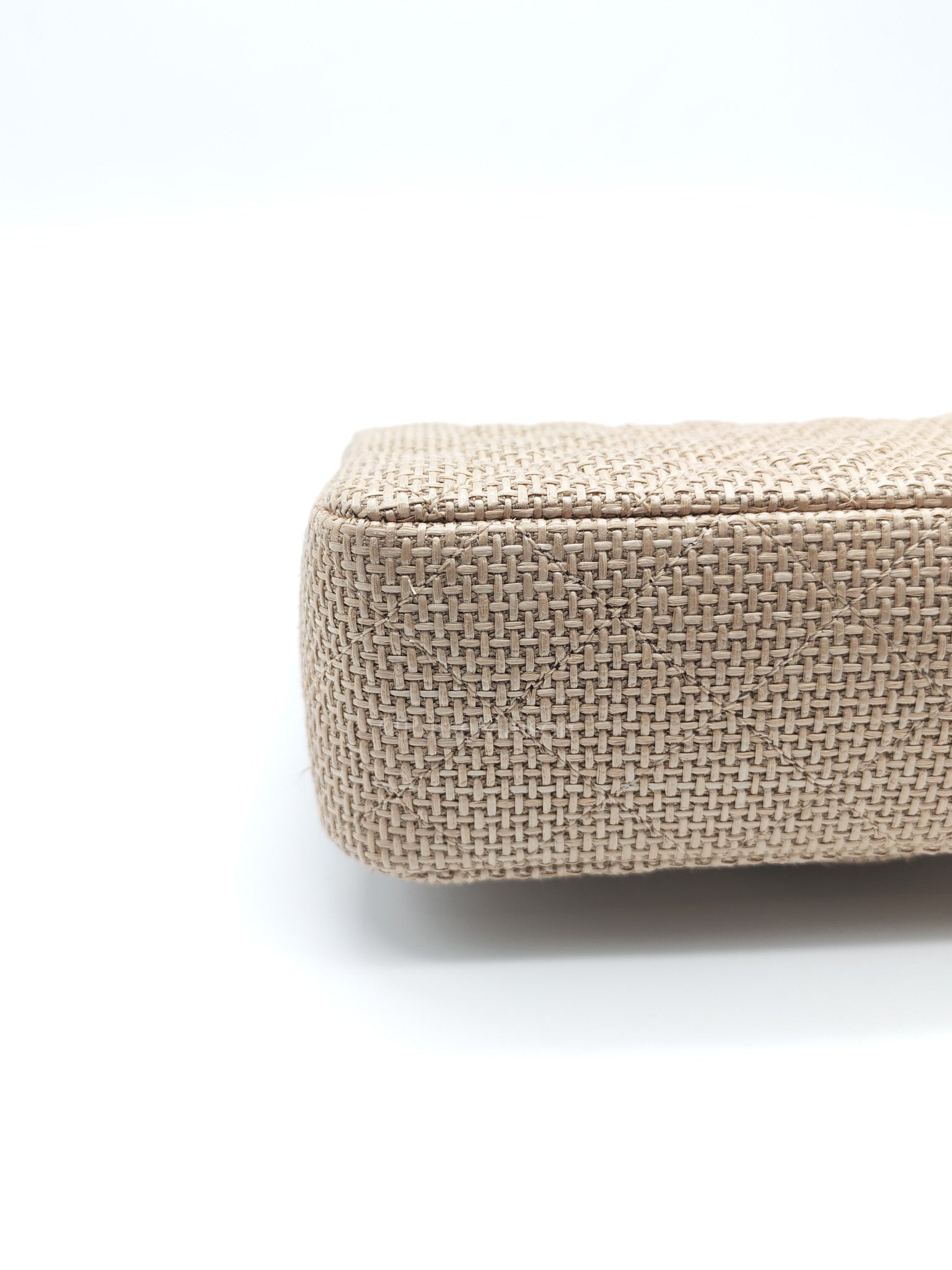 Mini Flap Bag in Dark Beige Raffia & Light Gold Hardware Microchip