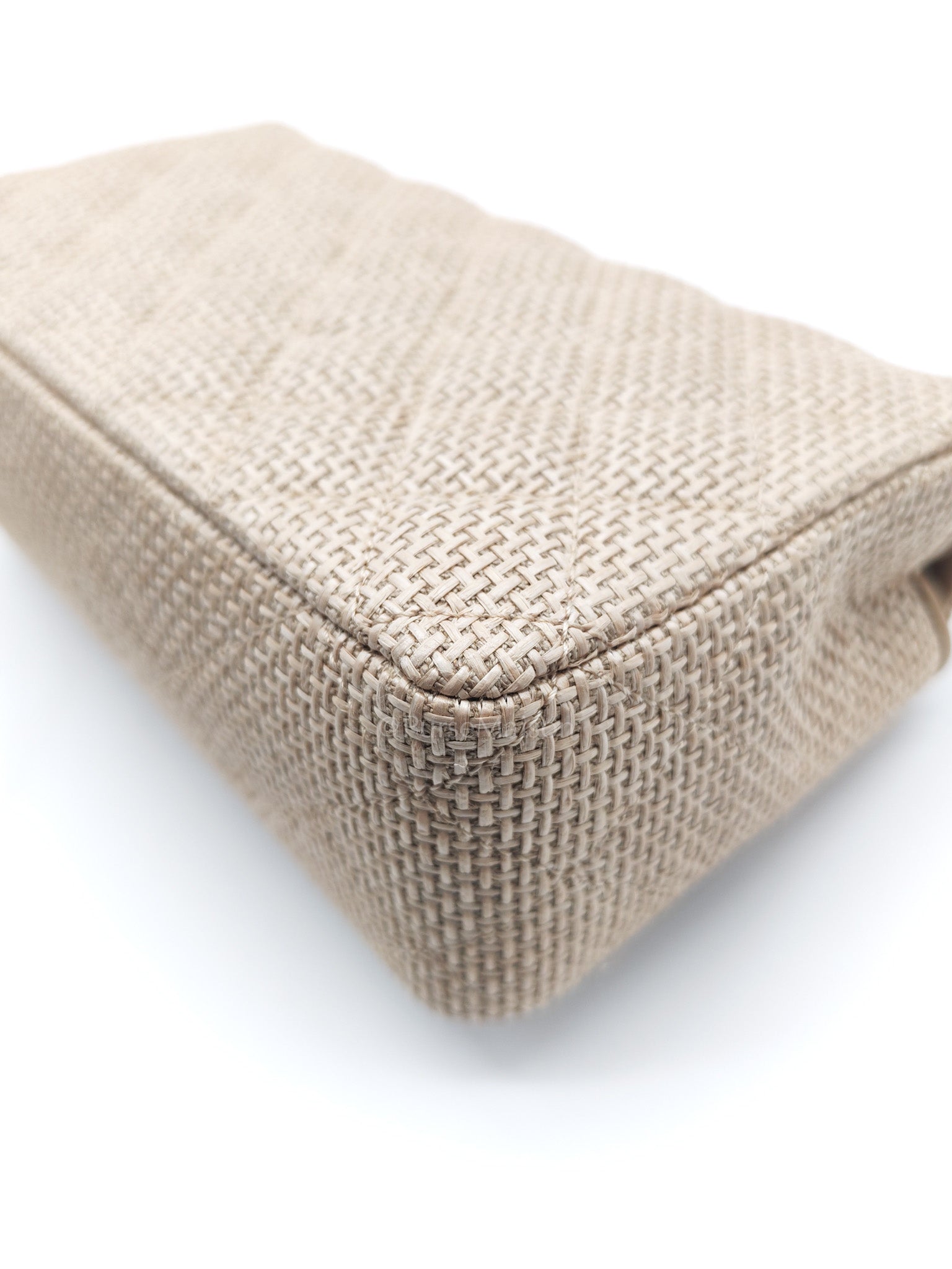 Mini Flap Bag in Dark Beige Raffia & Light Gold Hardware Microchip