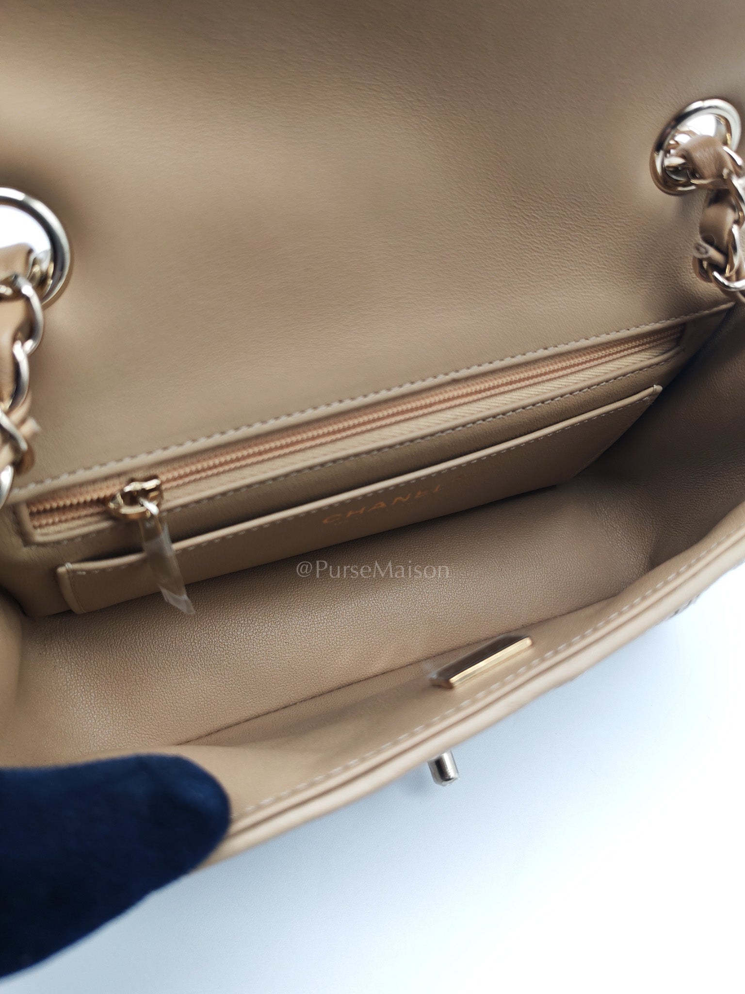 Mini Flap Bag in Dark Beige Raffia & Light Gold Hardware Microchip