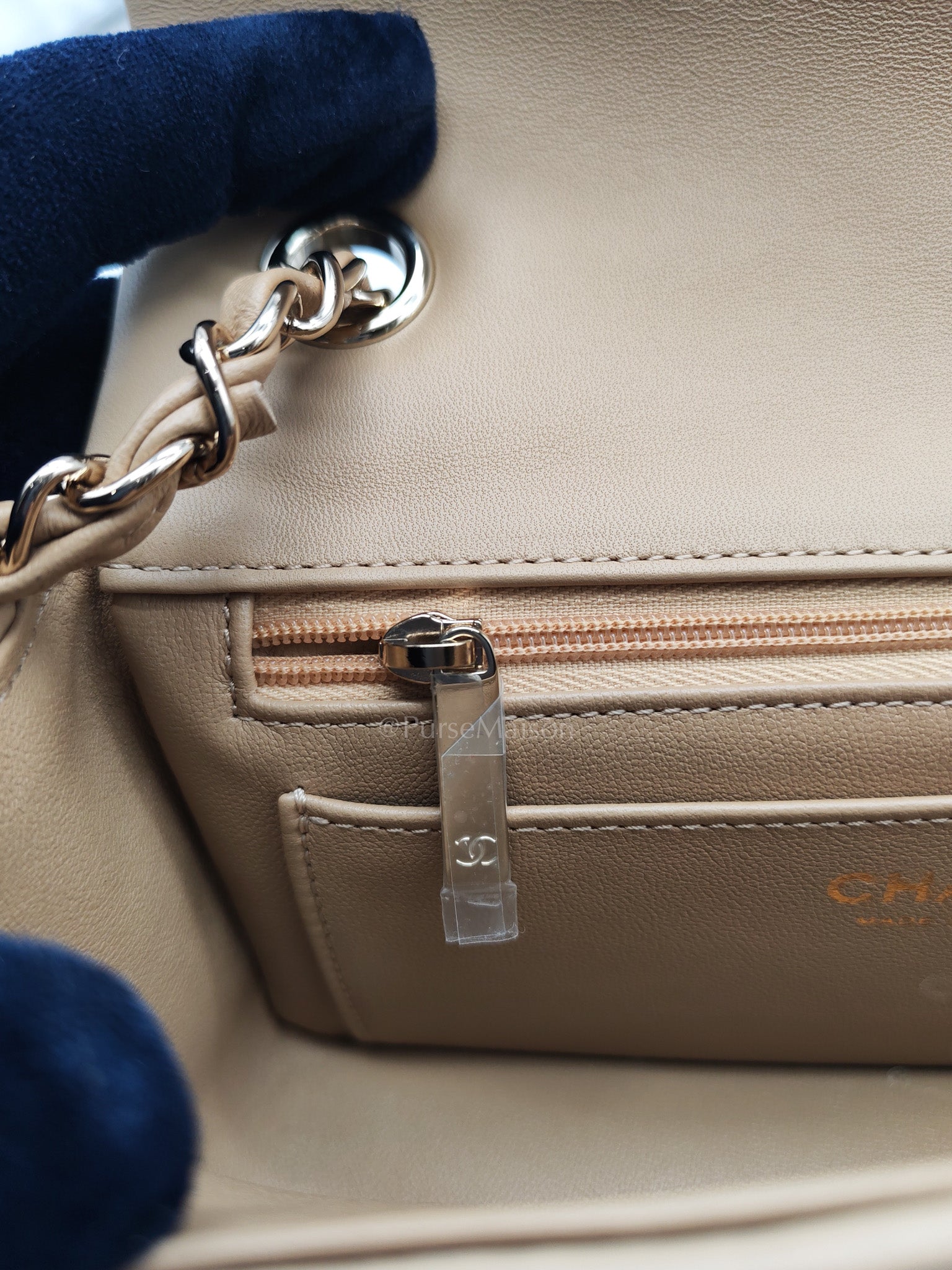 Mini Flap Bag in Dark Beige Raffia & Light Gold Hardware Microchip