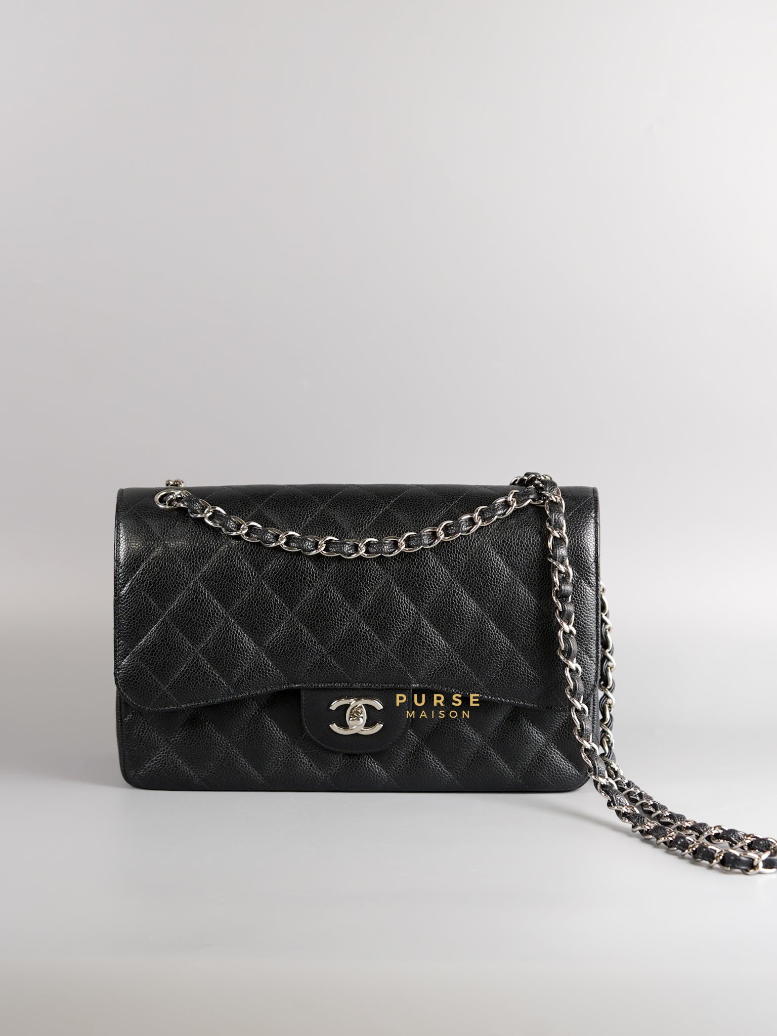 Jumbo Classic Double Flap in Black Caviar Leather & Silver Hardware Series 14 | Purse Maison Luxury Bags Shop