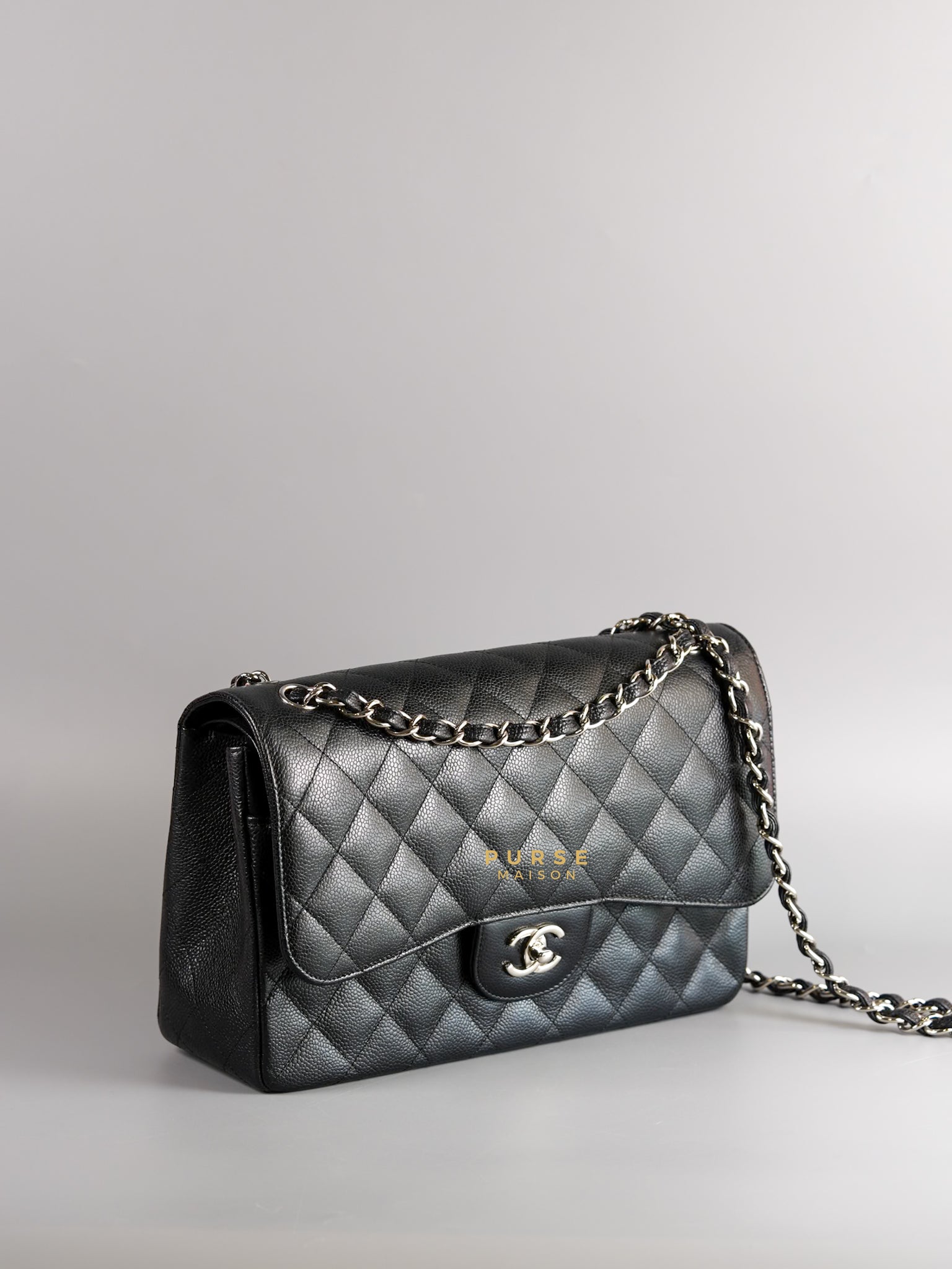 Jumbo Classic Double Flap in Black Caviar Leather & Silver Hardware Series 14 | Purse Maison Luxury Bags Shop