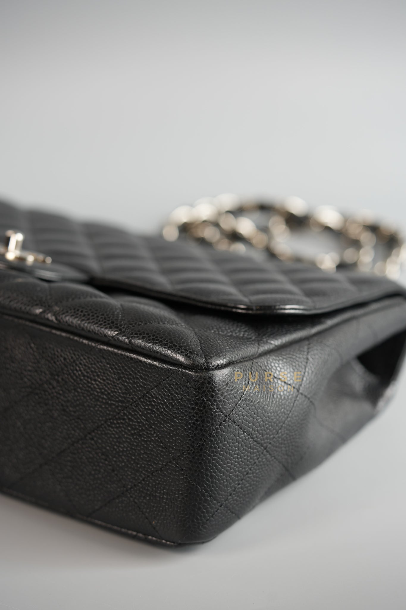 Jumbo Classic Single Flap in Black Caviar Leather & Silver Hardware Series 13 | Purse Maison Luxury Bags Shop