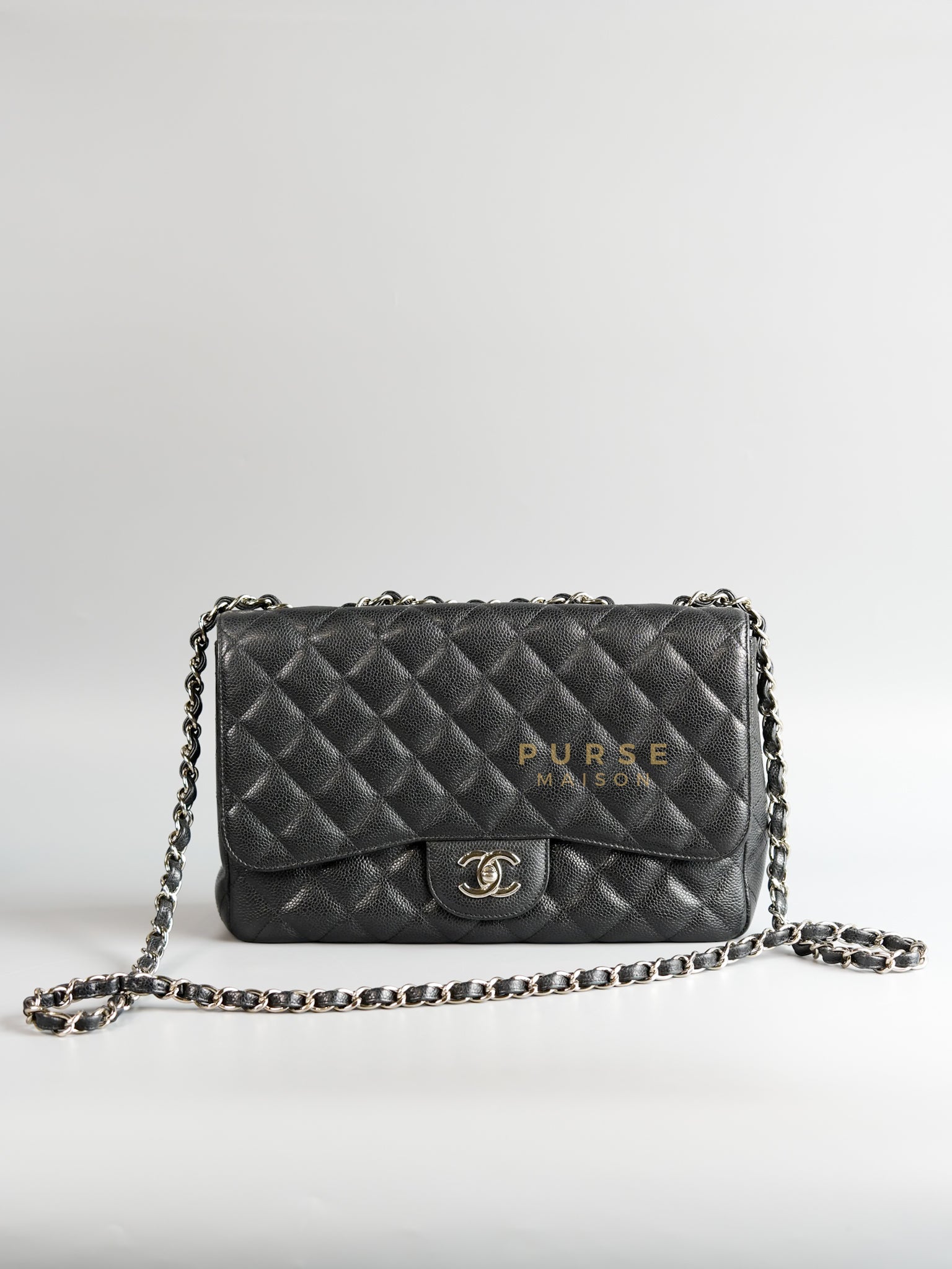 Jumbo Classic Single Flap in Black Caviar Leather & Silver Hardware Series 13 | Purse Maison Luxury Bags Shop