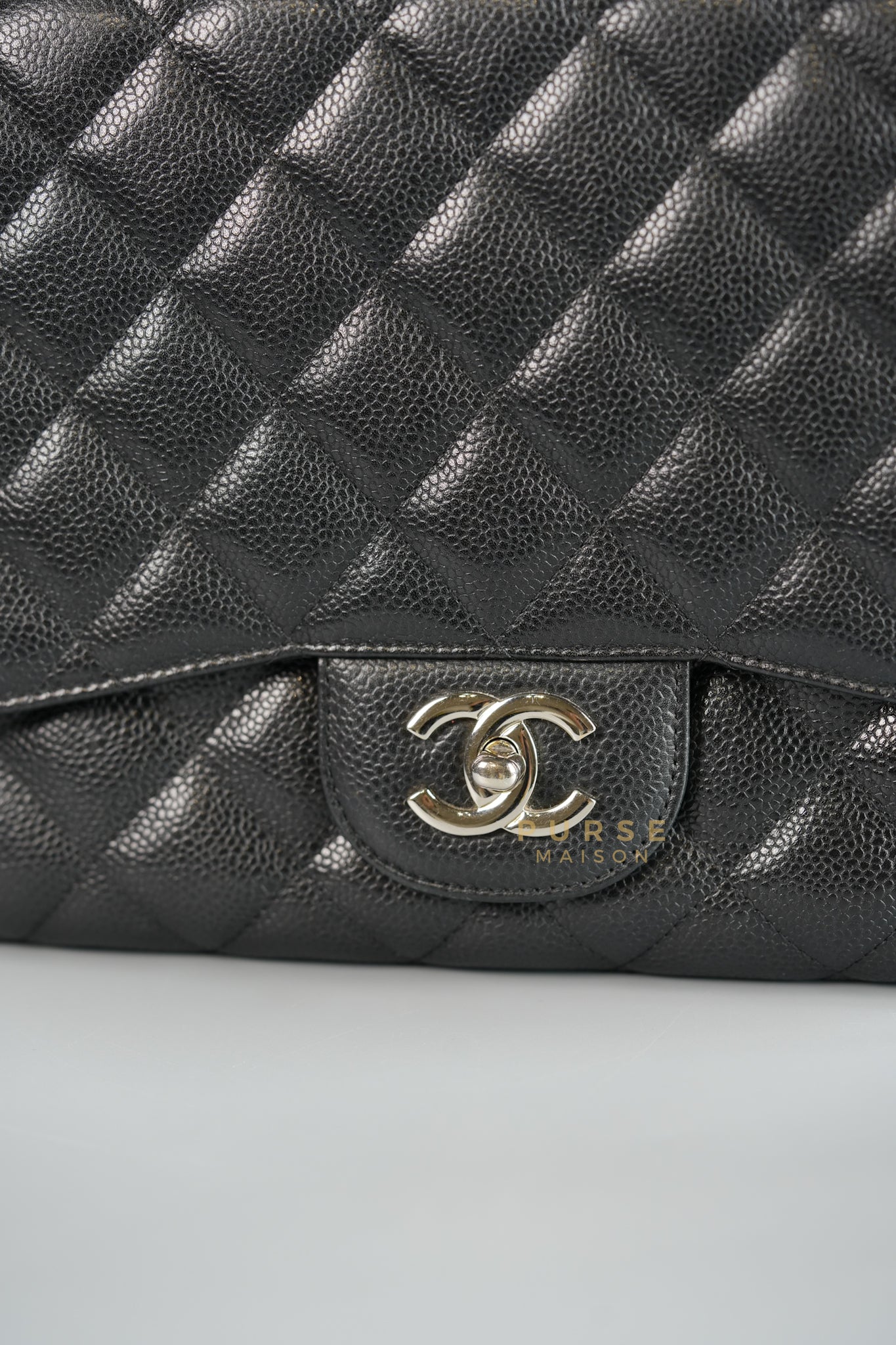 Jumbo Classic Single Flap in Black Caviar Leather & Silver Hardware Series 13 | Purse Maison Luxury Bags Shop