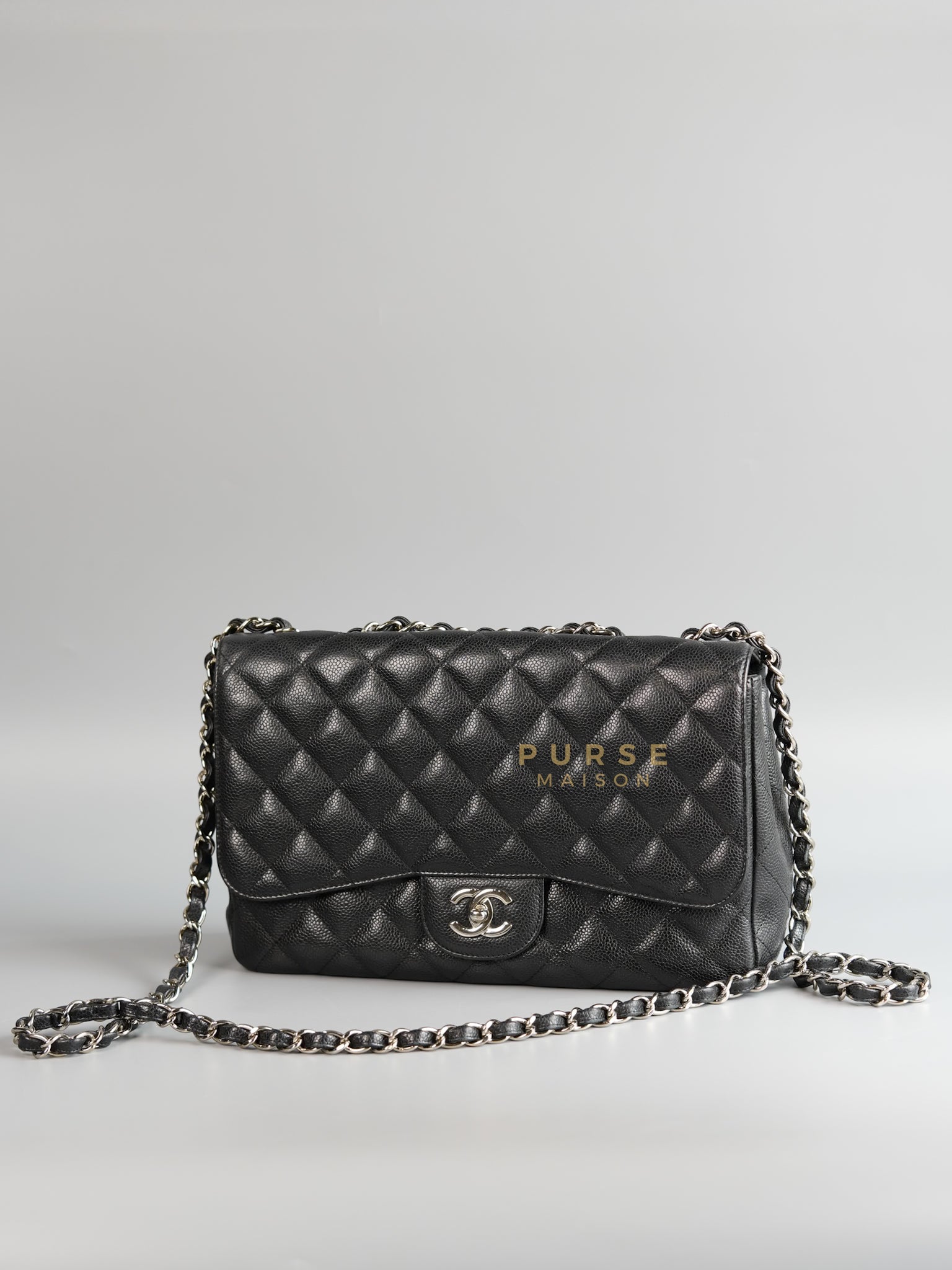 Jumbo Classic Single Flap in Black Caviar Leather & Silver Hardware Series 13 | Purse Maison Luxury Bags Shop