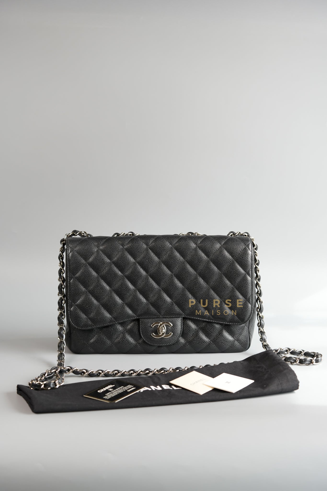 Jumbo Classic Single Flap in Black Caviar Leather & Silver Hardware Series 13 | Purse Maison Luxury Bags Shop