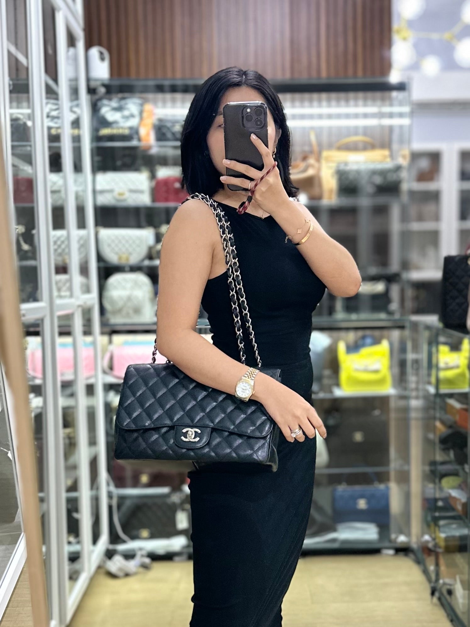 Jumbo Classic Single Flap in Black Caviar Leather & Silver Hardware Series 13 | Purse Maison Luxury Bags Shop