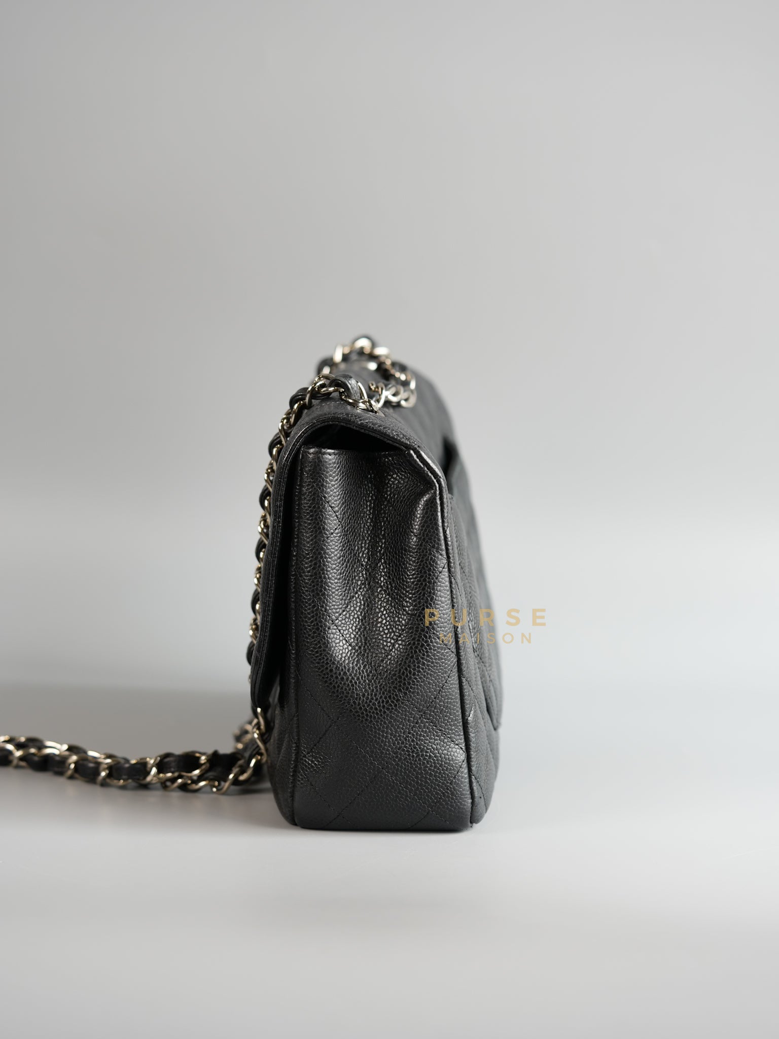 Jumbo Classic Single Flap in Black Caviar Leather & Silver Hardware Series 13 | Purse Maison Luxury Bags Shop