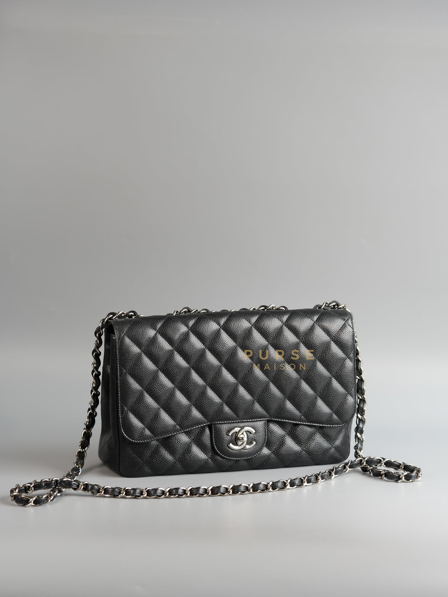 Jumbo Classic Single Flap in Black Caviar Leather & Silver Hardware Series 13 | Purse Maison Luxury Bags Shop