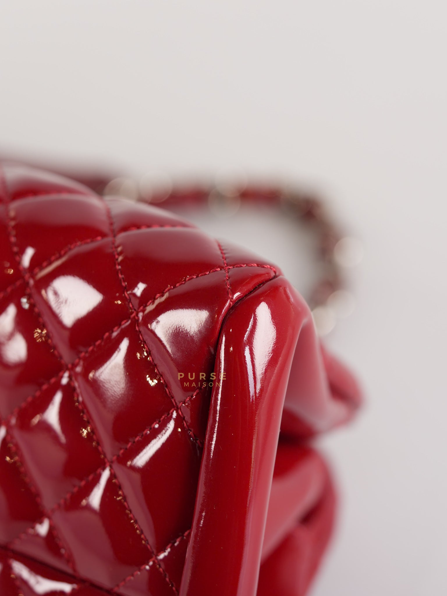 Just Mademoiselle Bowling Bag Medium in Red Quilted Patent Leather & Silver Hardware (Series 14) | Purse Maison Luxury Bags Shop