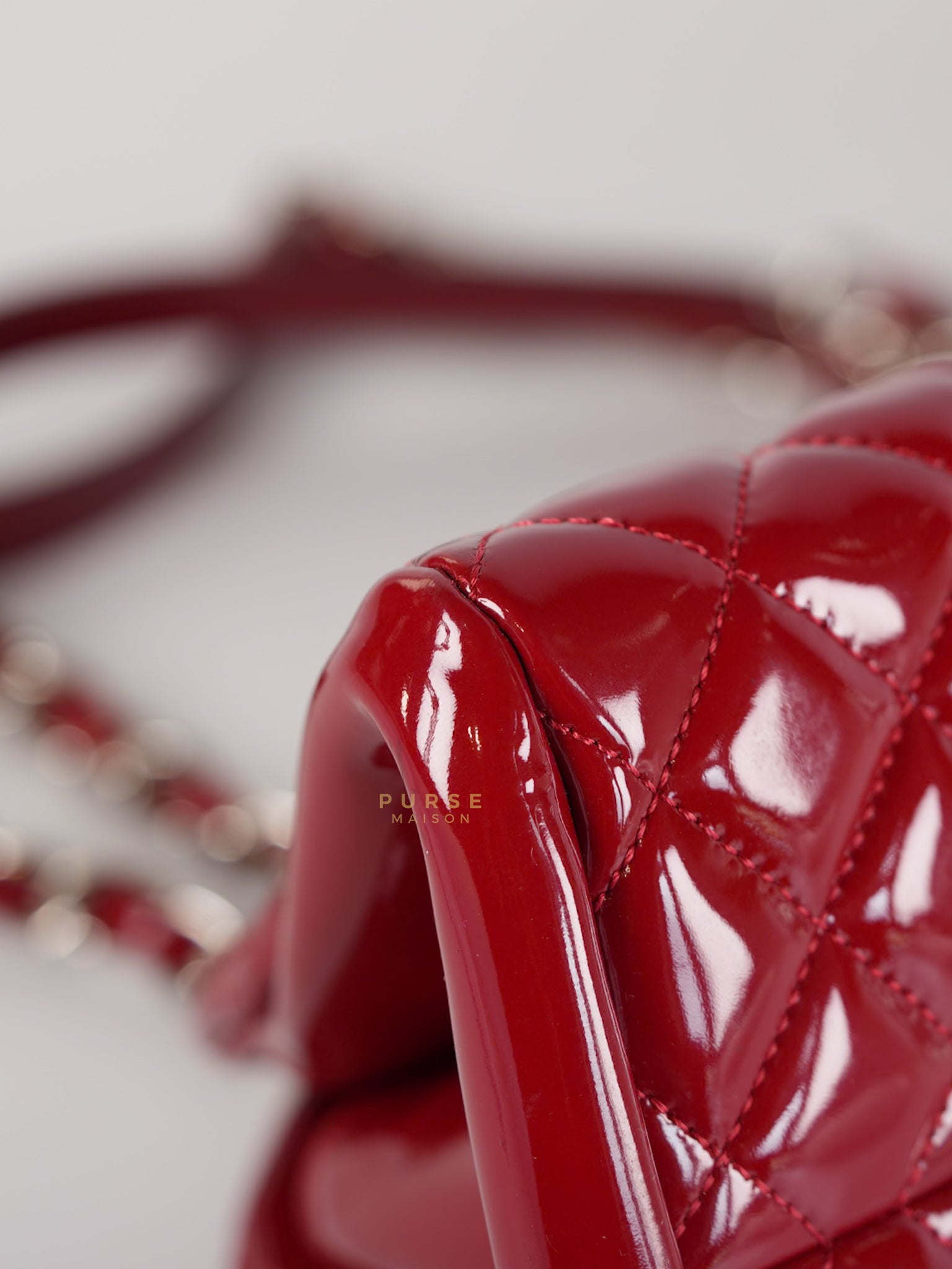 Just Mademoiselle Bowling Bag Medium in Red Quilted Patent Leather & Silver Hardware (Series 14) | Purse Maison Luxury Bags Shop