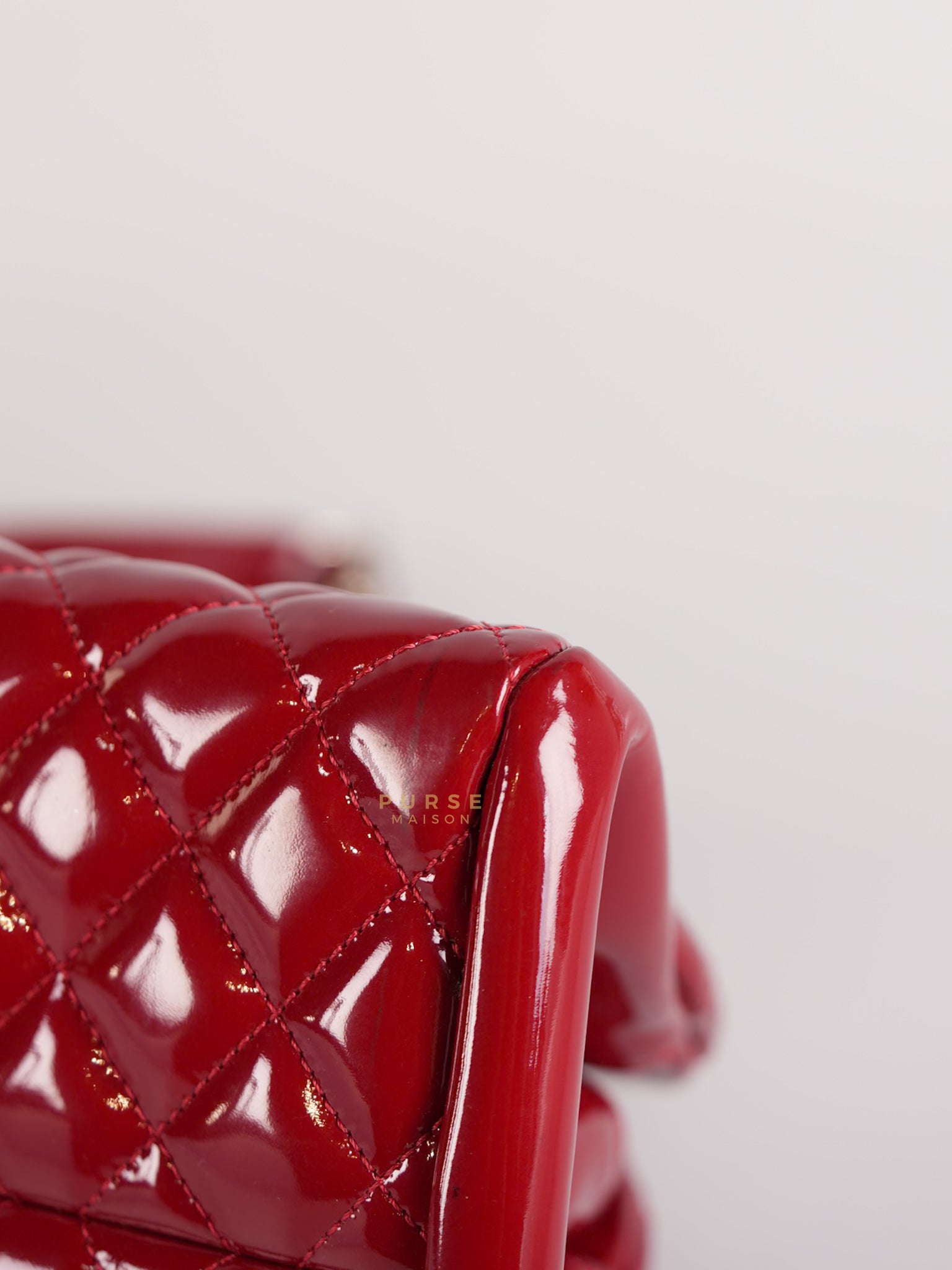 Just Mademoiselle Bowling Bag Medium in Red Quilted Patent Leather & Silver Hardware (Series 14) | Purse Maison Luxury Bags Shop