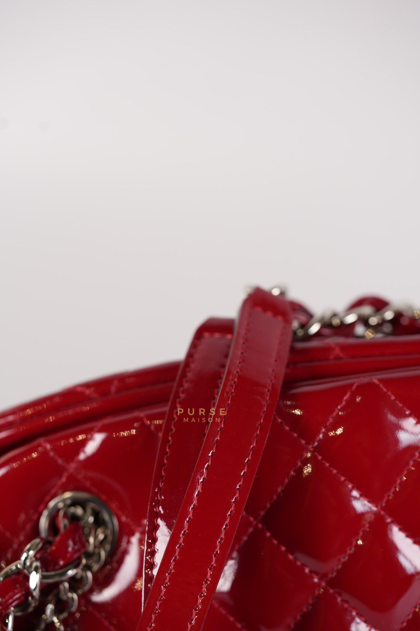 Just Mademoiselle Bowling Bag Medium in Red Quilted Patent Leather & Silver Hardware (Series 14) | Purse Maison Luxury Bags Shop