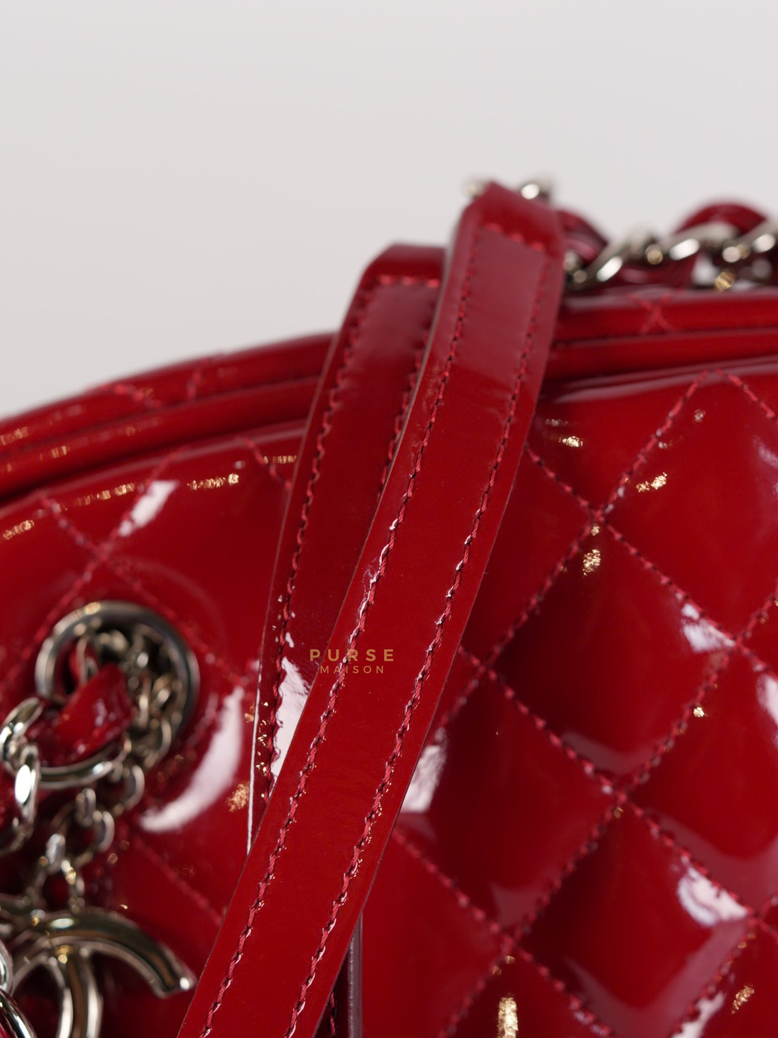 Just Mademoiselle Bowling Bag Medium in Red Quilted Patent Leather & Silver Hardware (Series 14) | Purse Maison Luxury Bags Shop