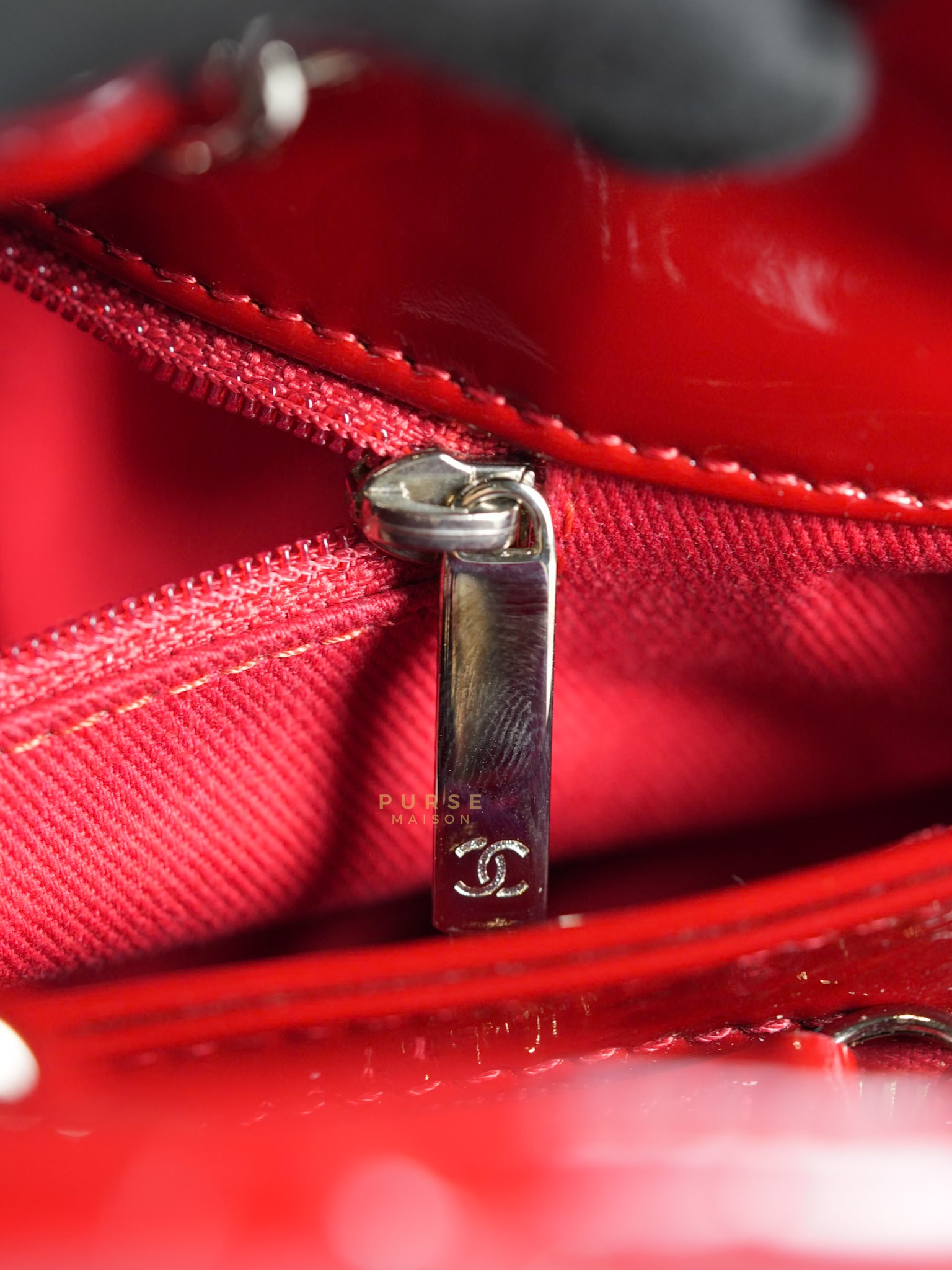 Just Mademoiselle Bowling Bag Medium in Red Quilted Patent Leather & Silver Hardware (Series 14) | Purse Maison Luxury Bags Shop