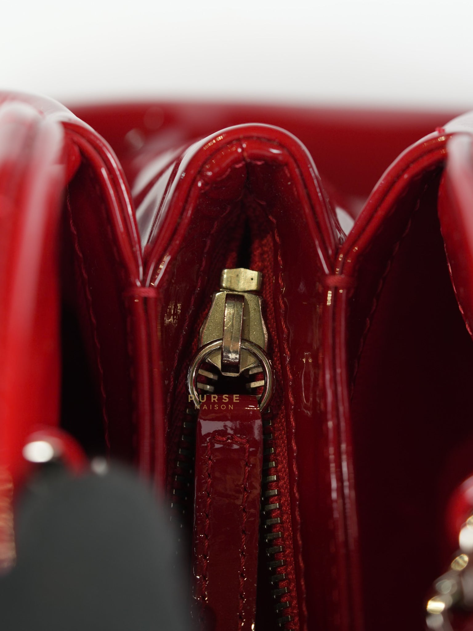 Just Mademoiselle Bowling Bag Medium in Red Quilted Patent Leather & Silver Hardware (Series 14) | Purse Maison Luxury Bags Shop