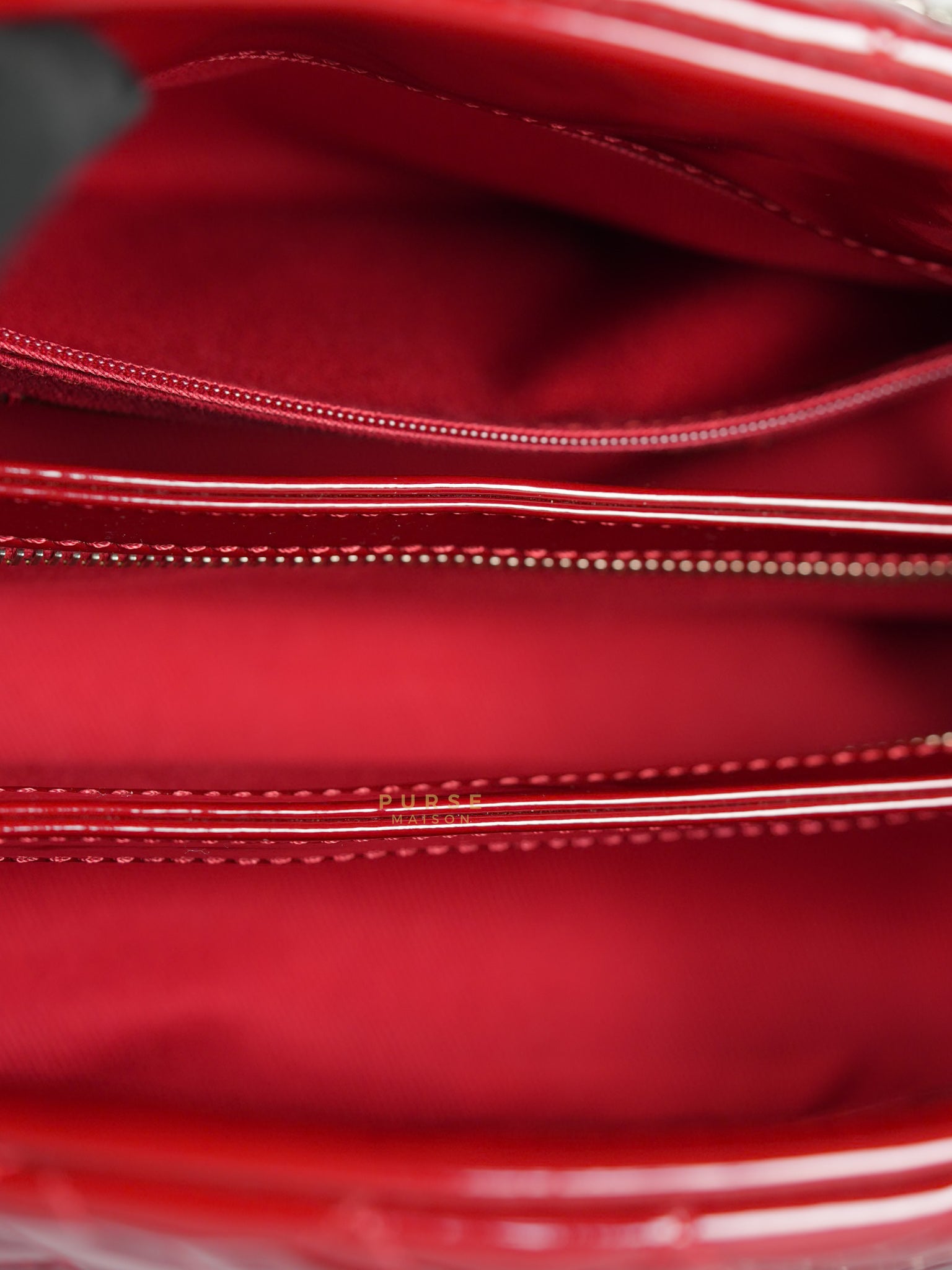 Just Mademoiselle Bowling Bag Medium in Red Quilted Patent Leather & Silver Hardware (Series 14) | Purse Maison Luxury Bags Shop