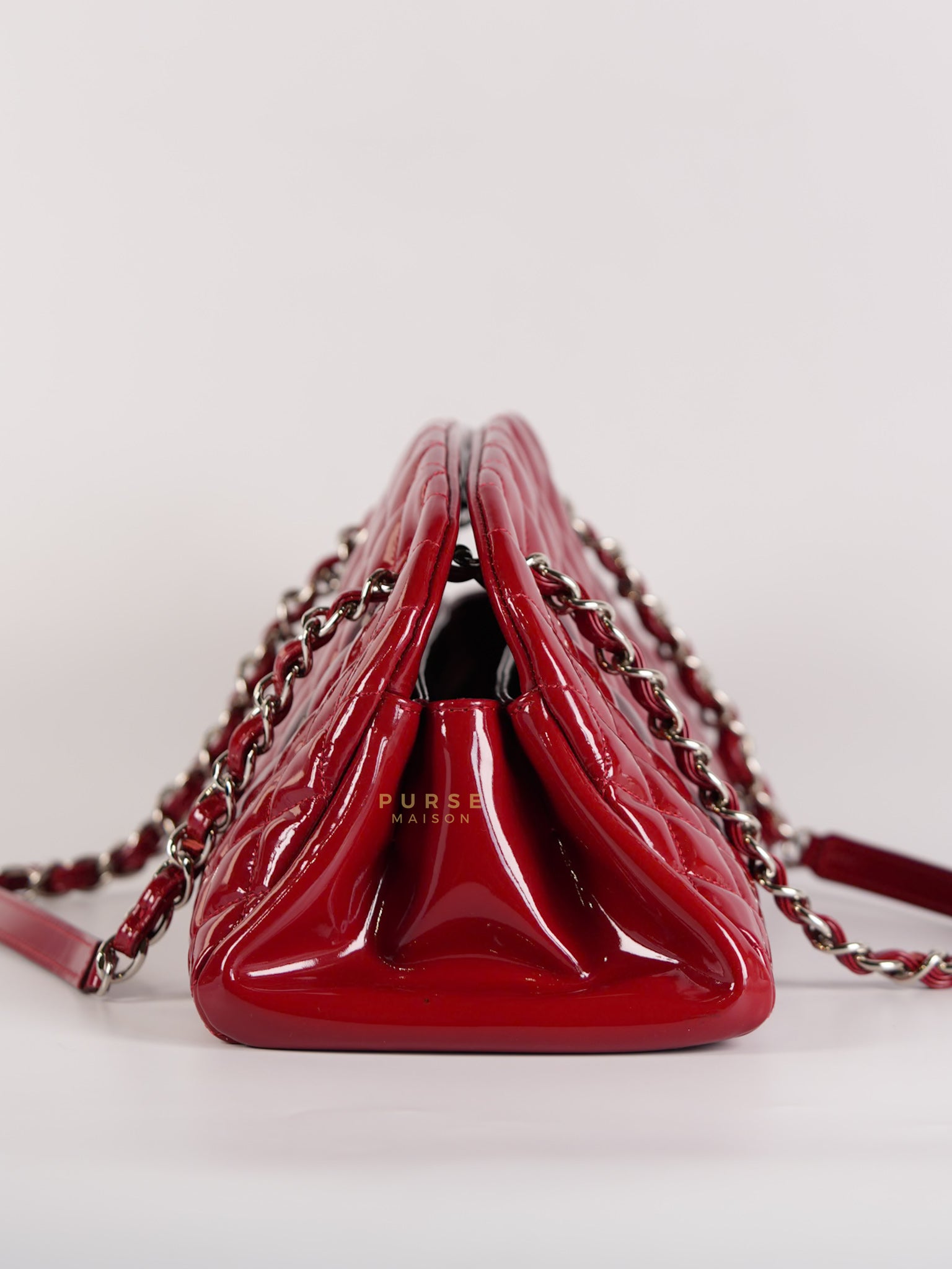 Just Mademoiselle Bowling Bag Medium in Red Quilted Patent Leather & Silver Hardware (Series 14) | Purse Maison Luxury Bags Shop