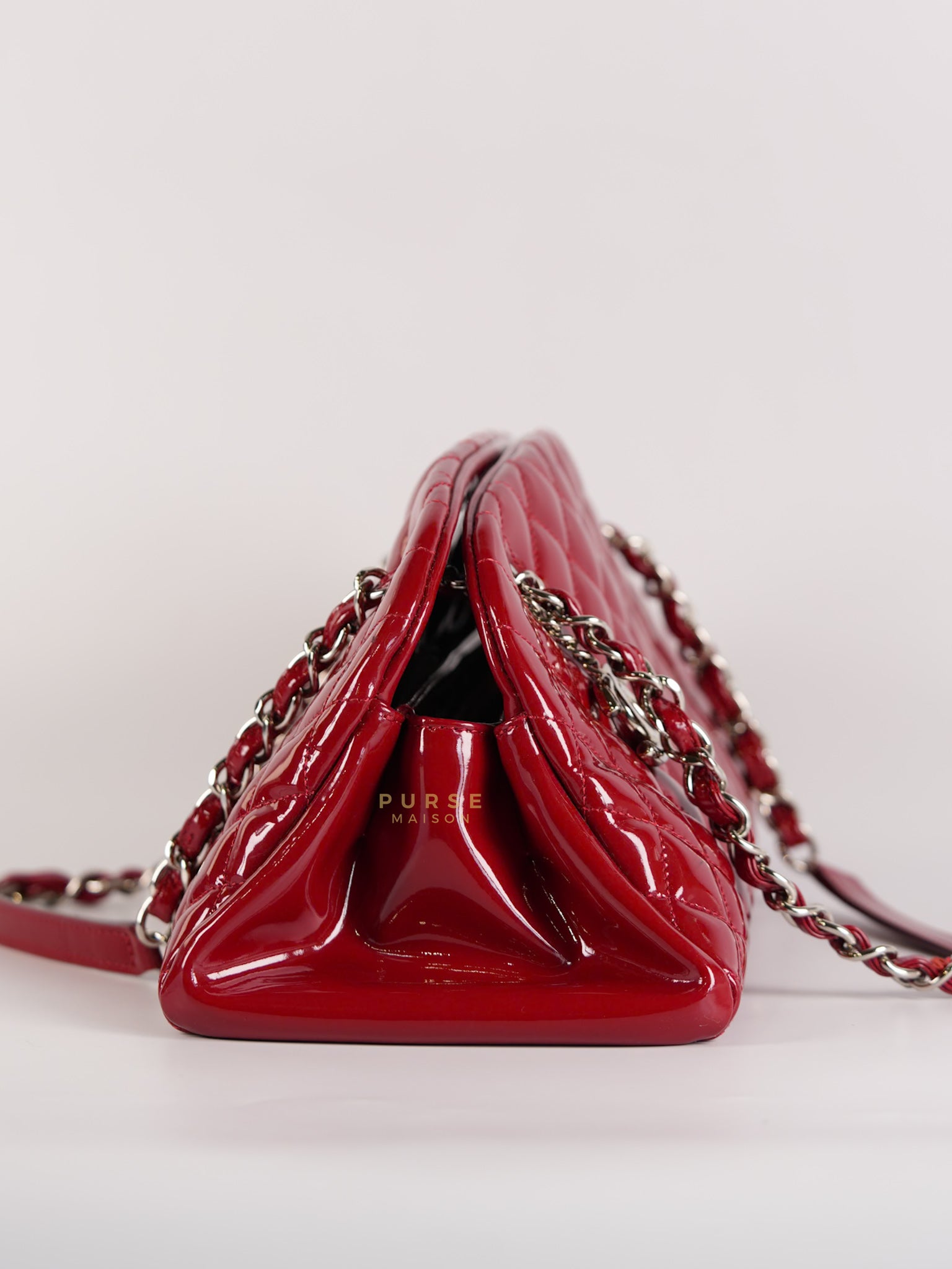 Just Mademoiselle Bowling Bag Medium in Red Quilted Patent Leather & Silver Hardware (Series 14) | Purse Maison Luxury Bags Shop