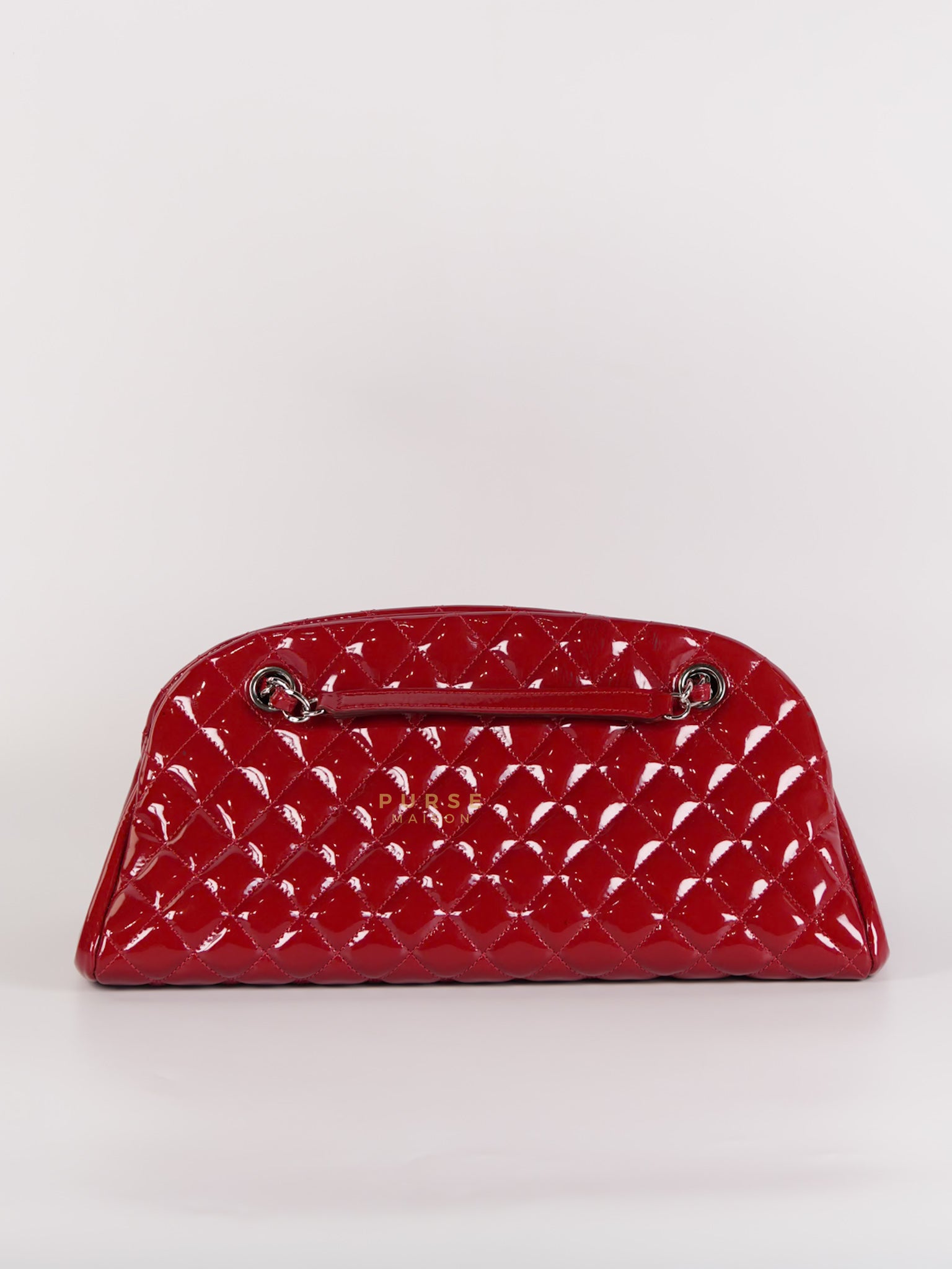Just Mademoiselle Bowling Bag Medium in Red Quilted Patent Leather & Silver Hardware (Series 14) | Purse Maison Luxury Bags Shop