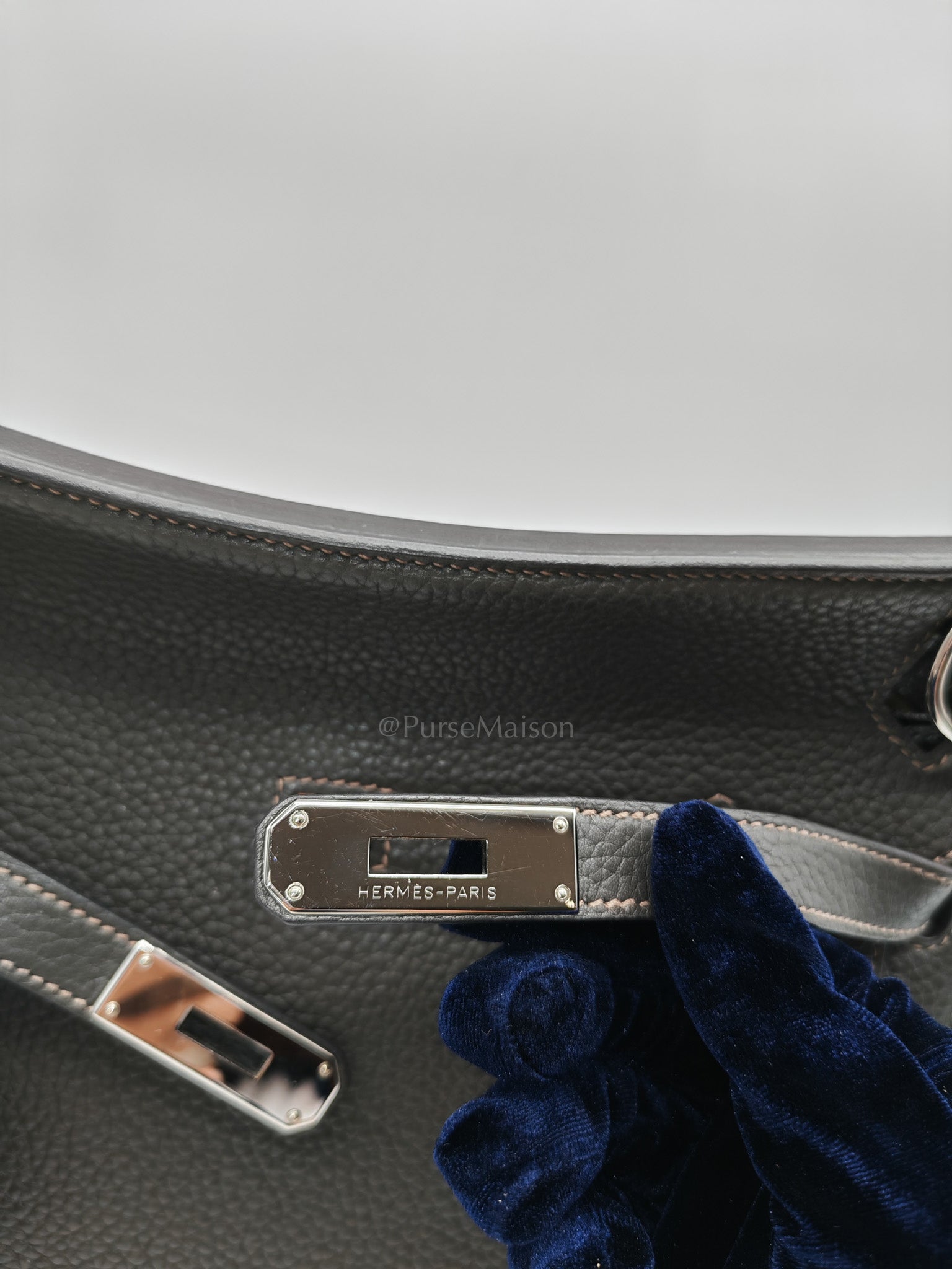 Jypsiere 28 in Gris Etain Clemence Leather & Palladium Hardware Stamp B (2023) | Purse Maison Luxury Bags Shop