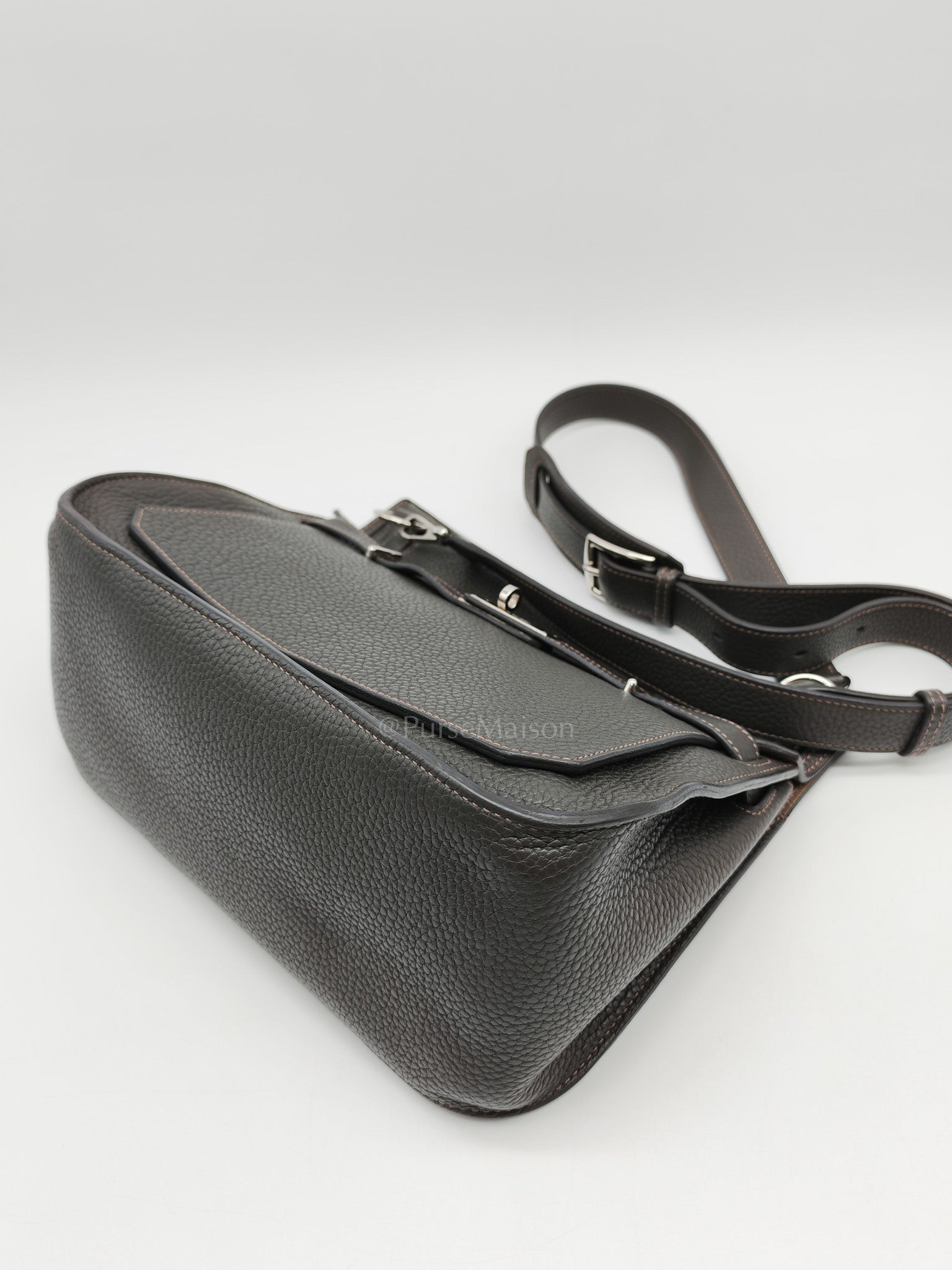 Jypsiere 28 in Gris Etain Clemence Leather & Palladium Hardware Stamp B (2023) | Purse Maison Luxury Bags Shop