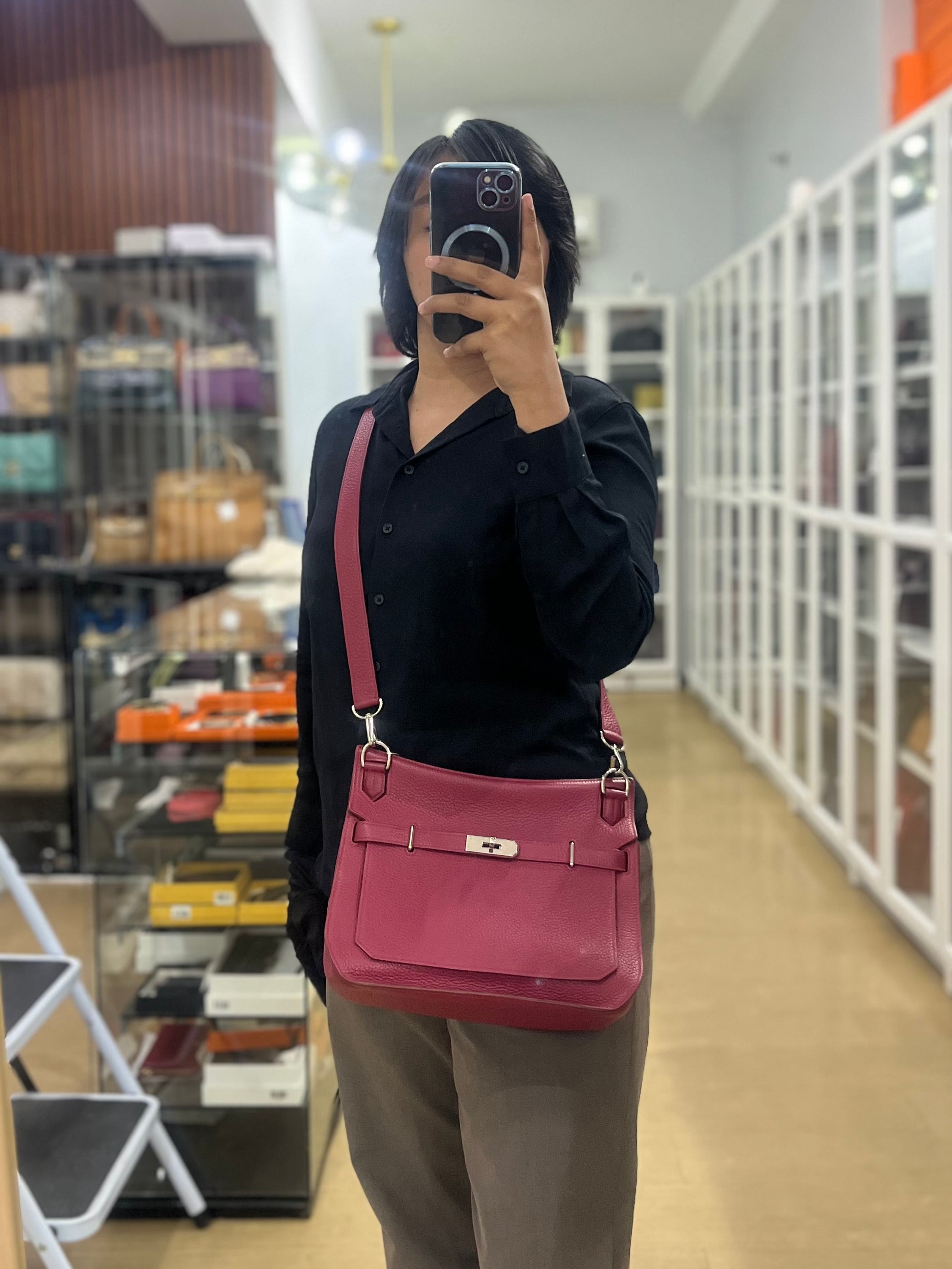 Jypsiere 28 Rubis in Clemence Leather and Palladium Hardware Stamp T (2015) | Purse Maison Luxury Bags Shop
