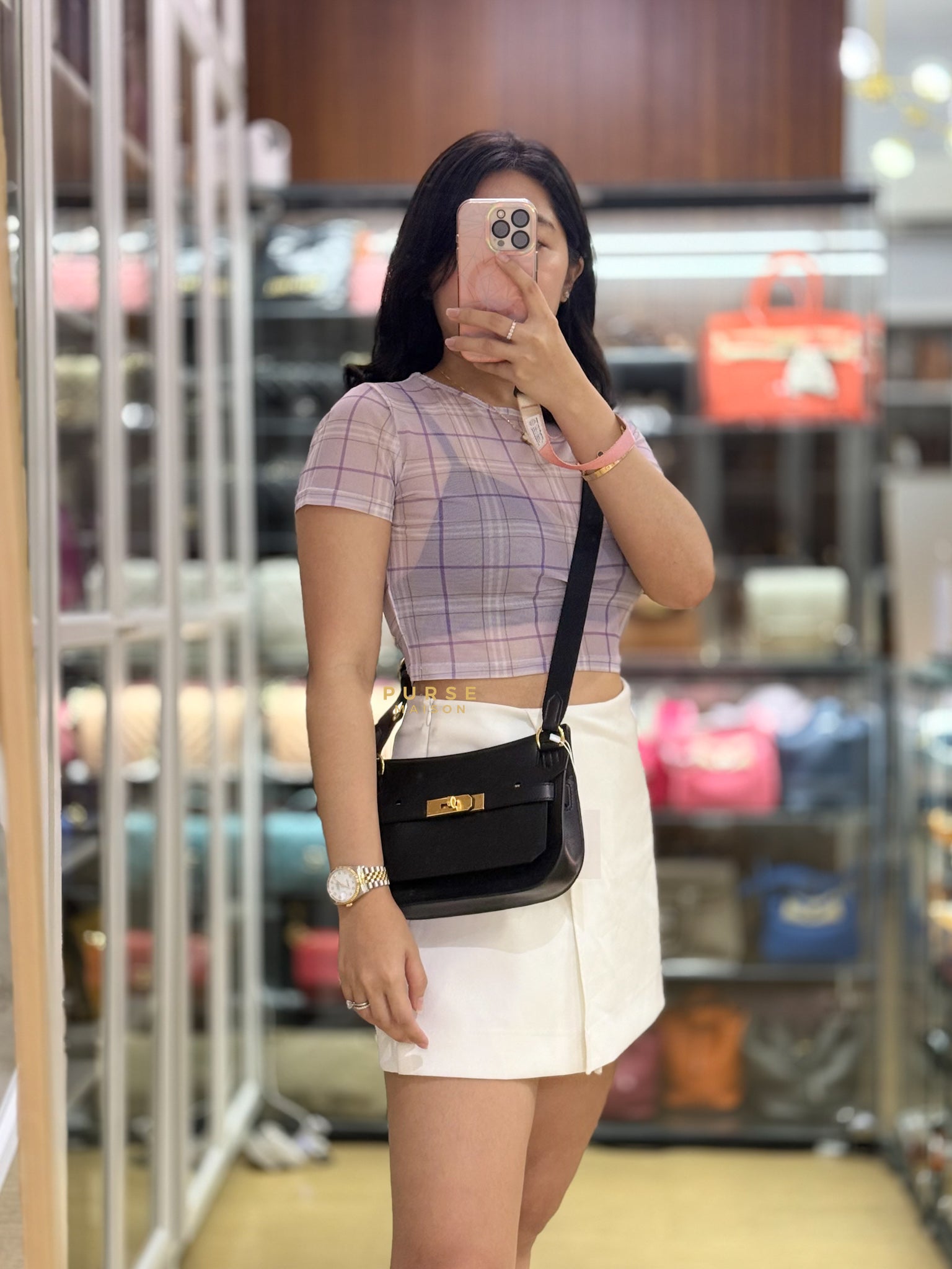 Jypsiere Mini Evergrain/Sangle Wooly Unie Noir in Gold Hardware Stamp W | Purse Maison Luxury Bags Shop