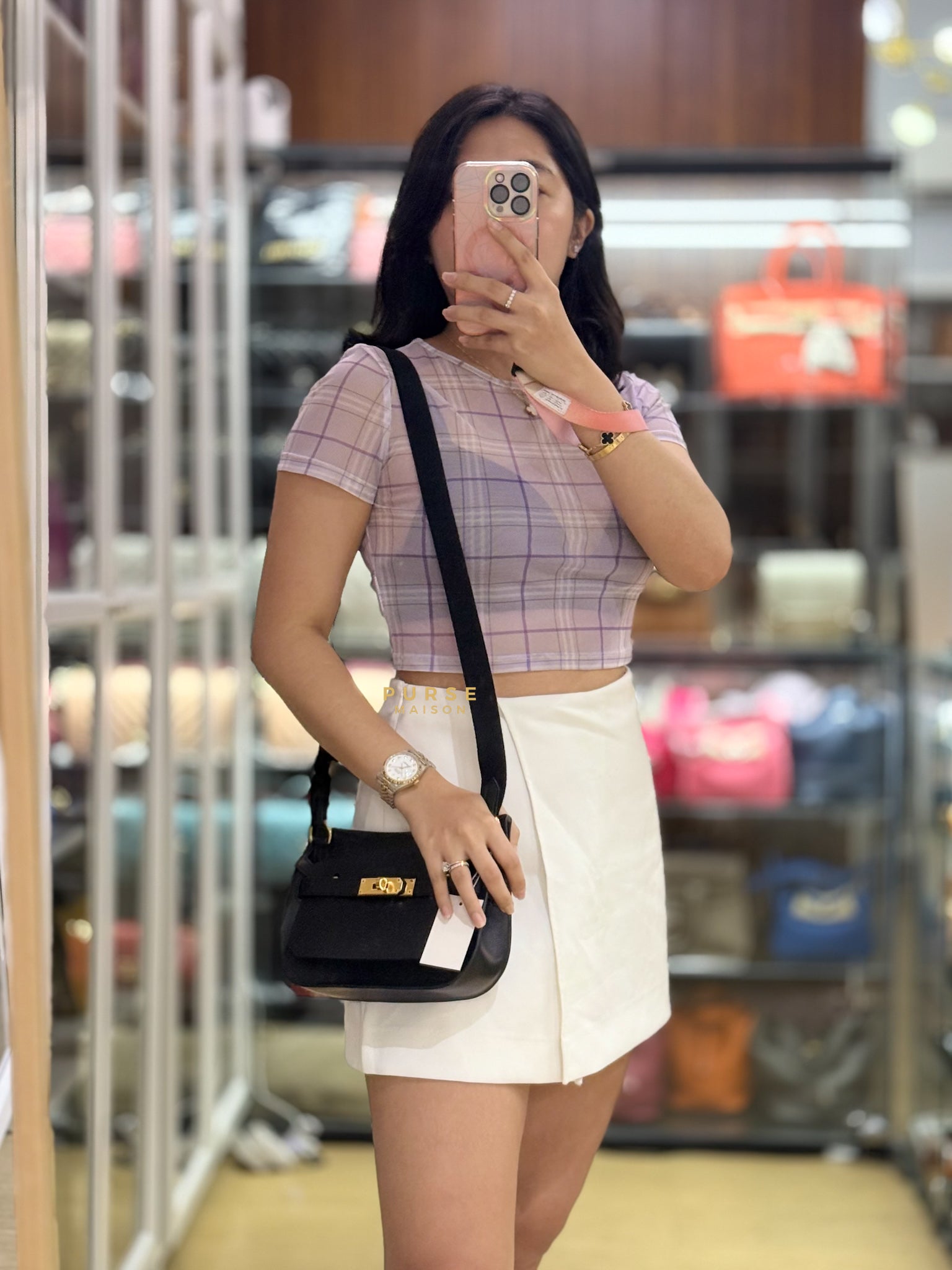 Jypsiere Mini Evergrain/Sangle Wooly Unie Noir in Gold Hardware Stamp W | Purse Maison Luxury Bags Shop