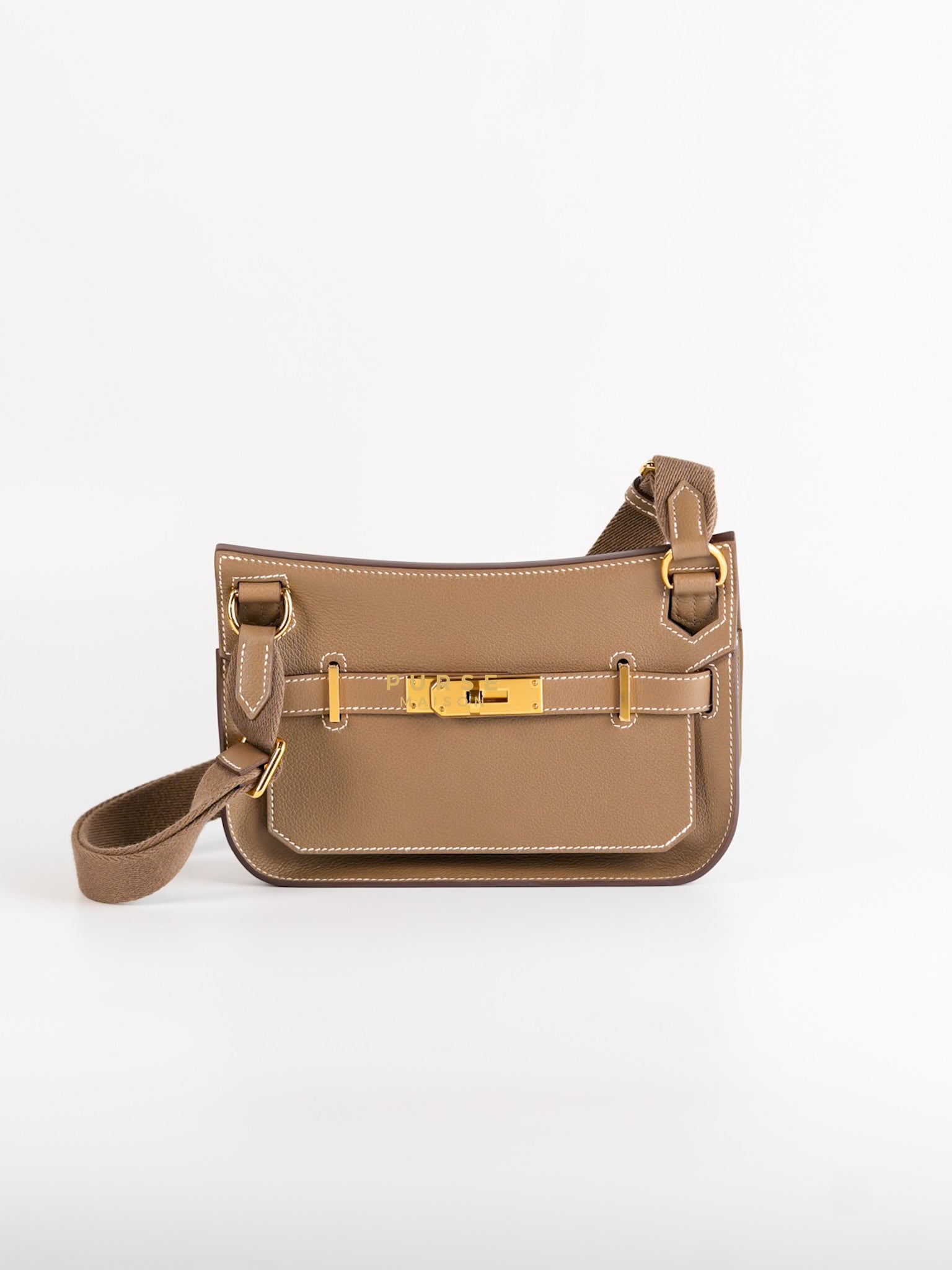 Jypsiere Mini in Evercolor Etoupe and Gold Hardware Stamp W | Purse Maison Luxury Bags Shop