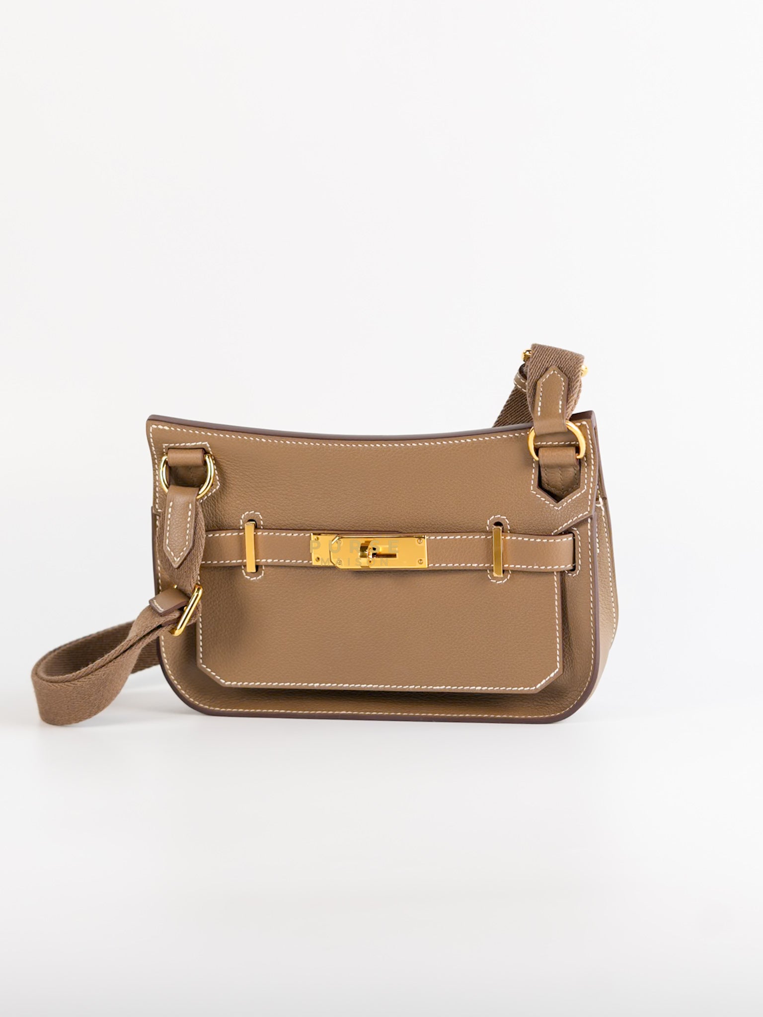 Jypsiere Mini in Evercolor Etoupe and Gold Hardware Stamp W | Purse Maison Luxury Bags Shop