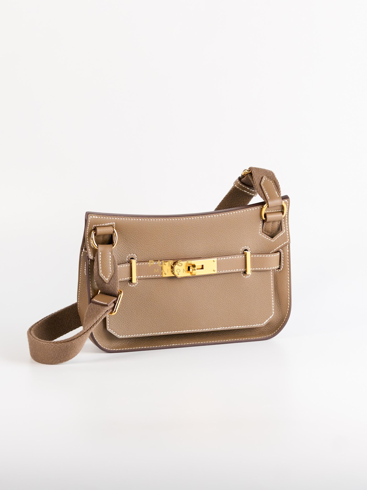 Jypsiere Mini in Evercolor Etoupe and Gold Hardware Stamp W | Purse Maison Luxury Bags Shop