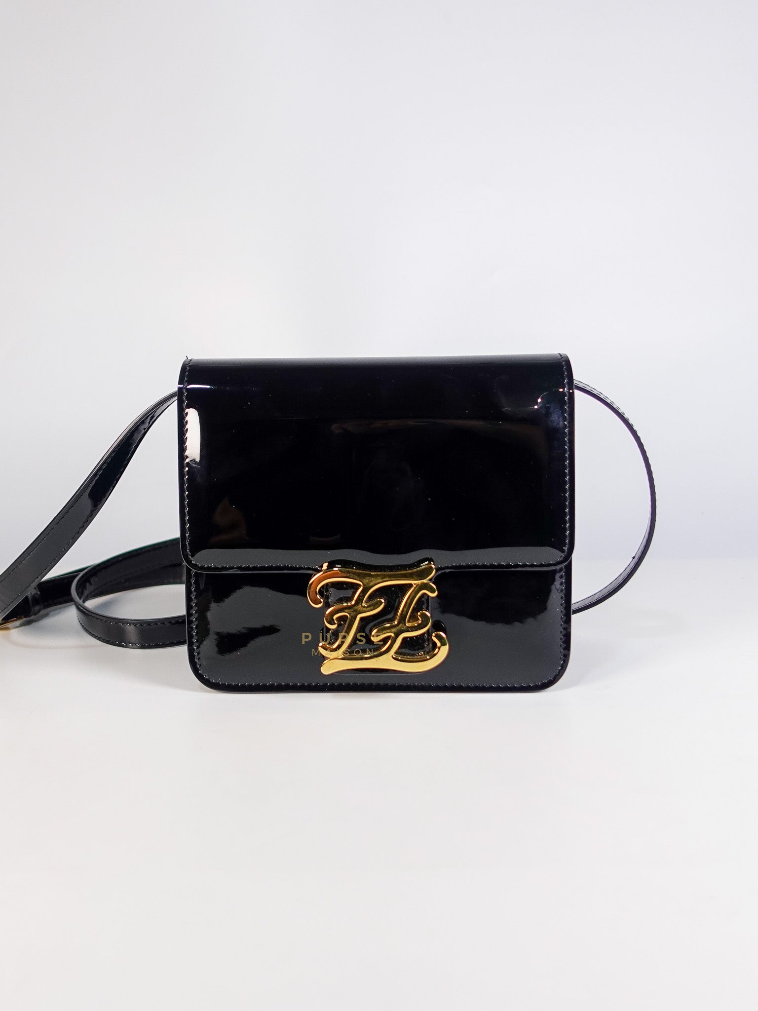 Karligraphy Crossbody Bag Small in Black Patent Leather | Purse Maison Luxury Bags Shop