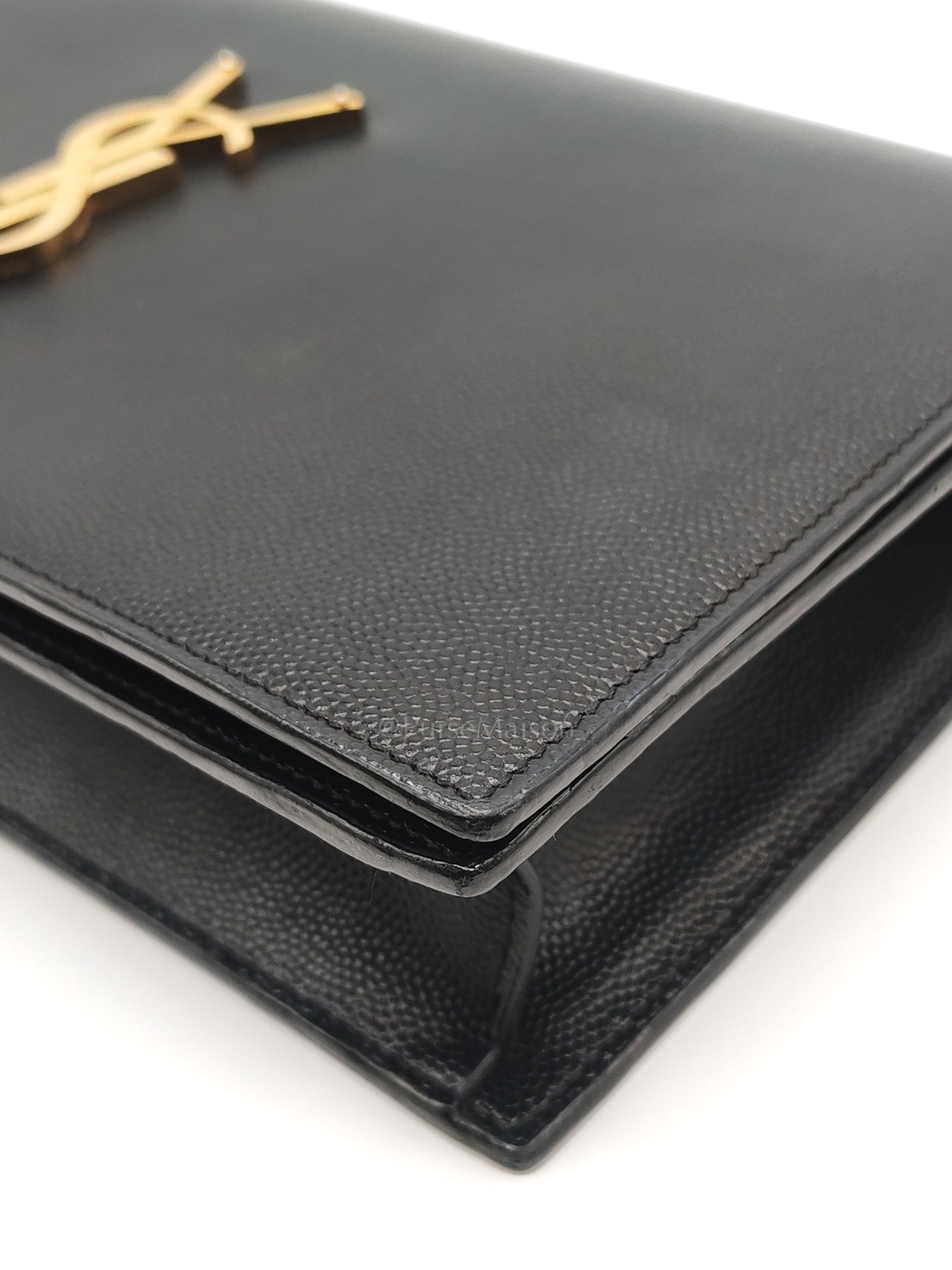 Kate Clutch In Black Grain de Poudre Leather & Gold Hardware | Purse Maison Luxury Bags Shop