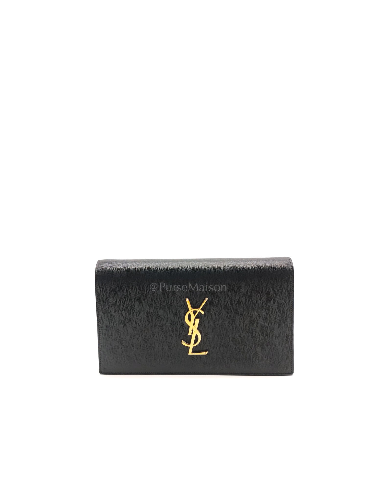 Kate Clutch In Black Grain de Poudre Leather & Gold Hardware | Purse Maison Luxury Bags Shop