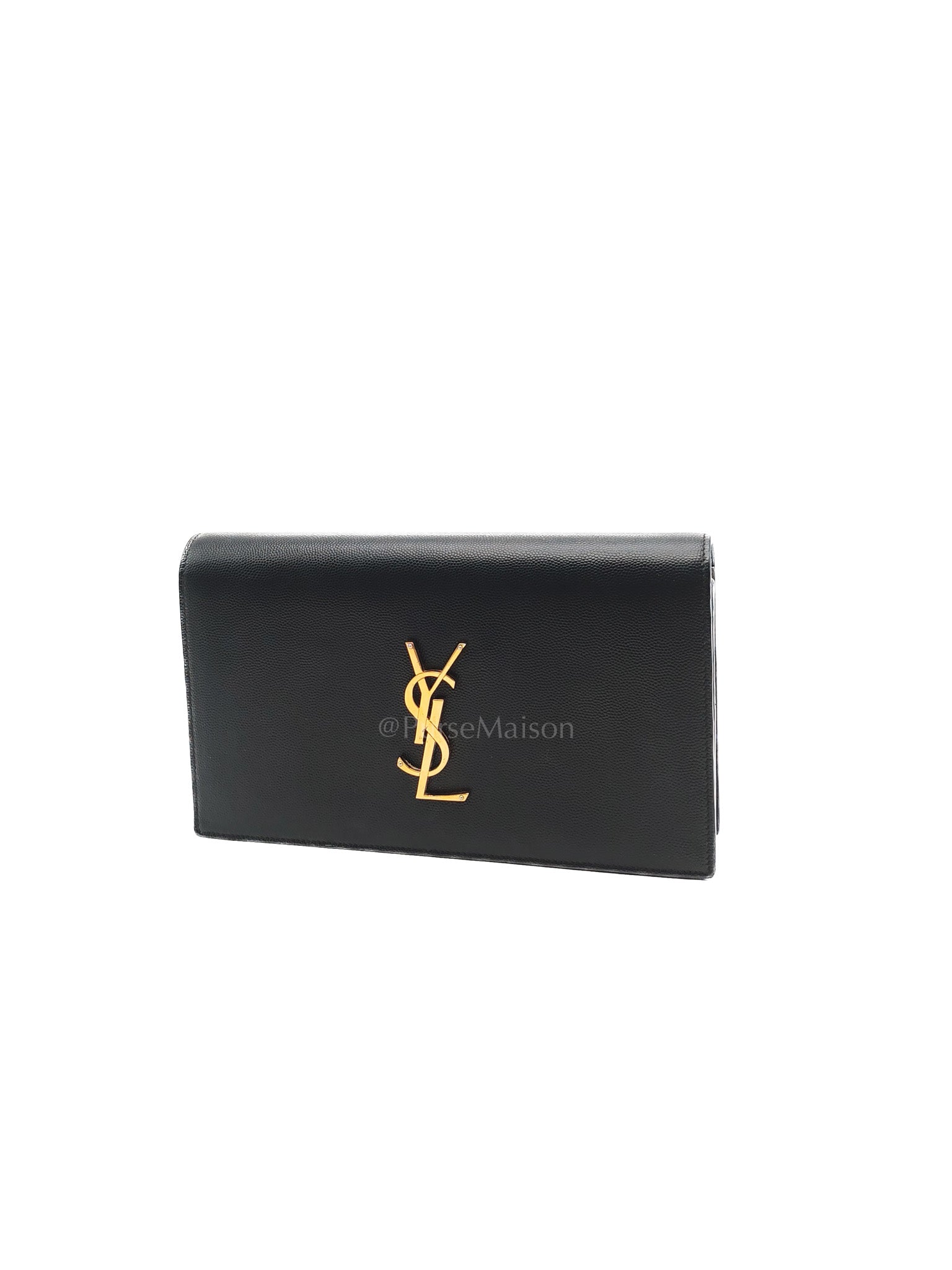Kate Clutch In Black Grain de Poudre Leather & Gold Hardware | Purse Maison Luxury Bags Shop