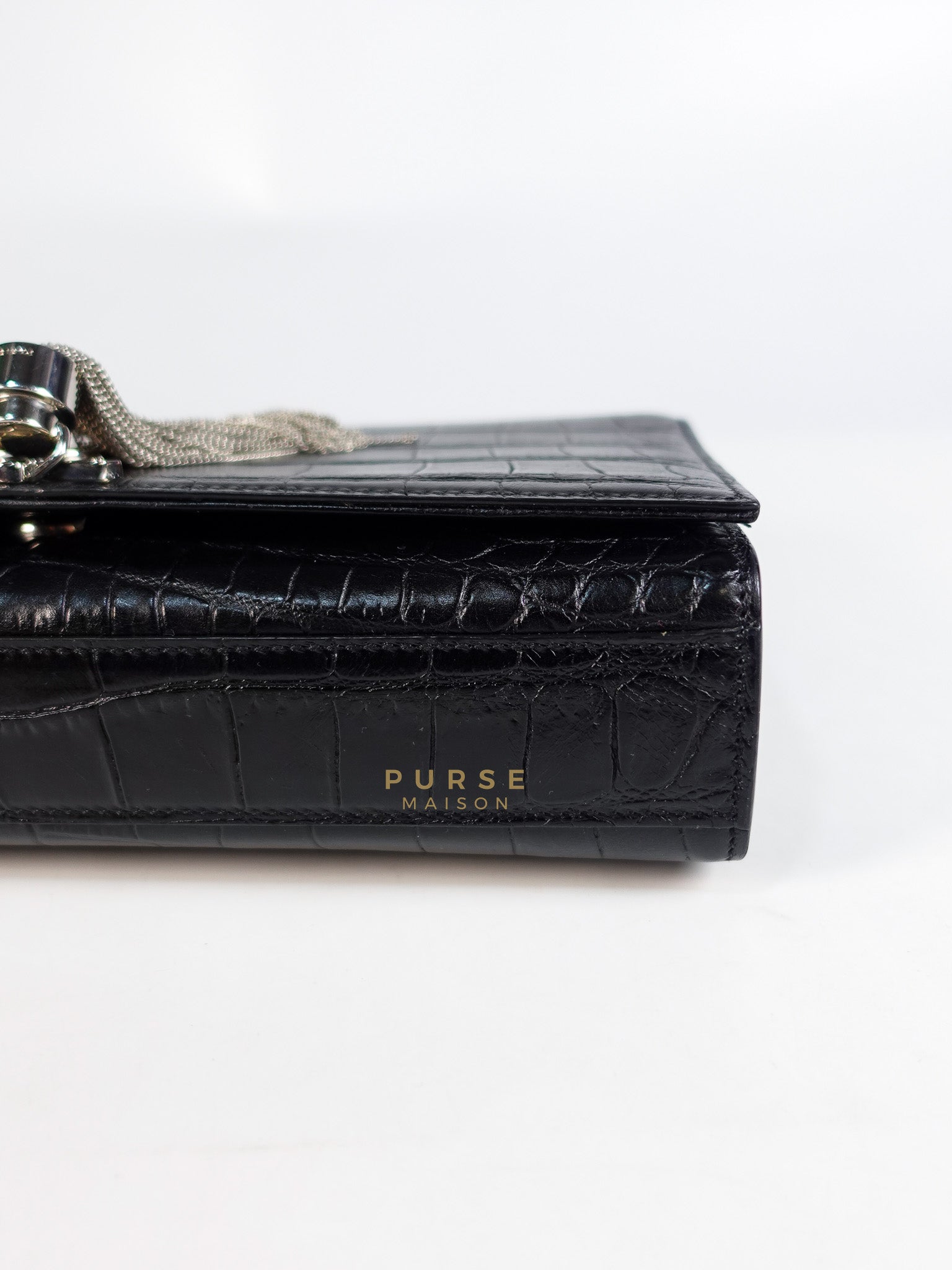 Kate Croc Medium Black Shoulder Bag in Silver Hardware | Purse Maison Luxury Bags Shop