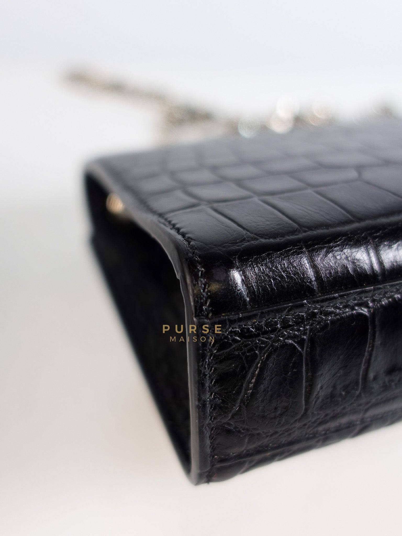 Kate Croc Medium Black Shoulder Bag in Silver Hardware | Purse Maison Luxury Bags Shop
