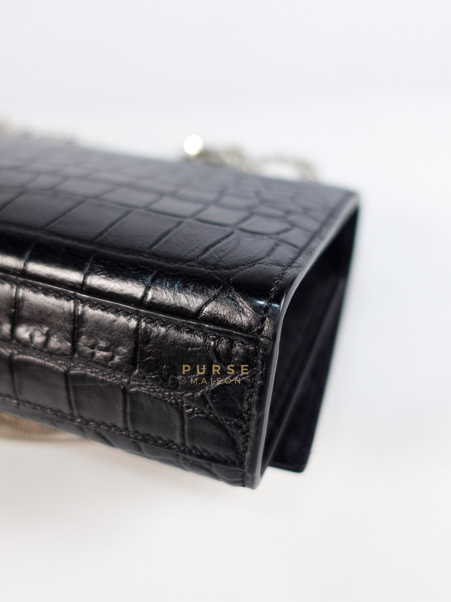Kate Croc Medium Black Shoulder Bag in Silver Hardware | Purse Maison Luxury Bags Shop