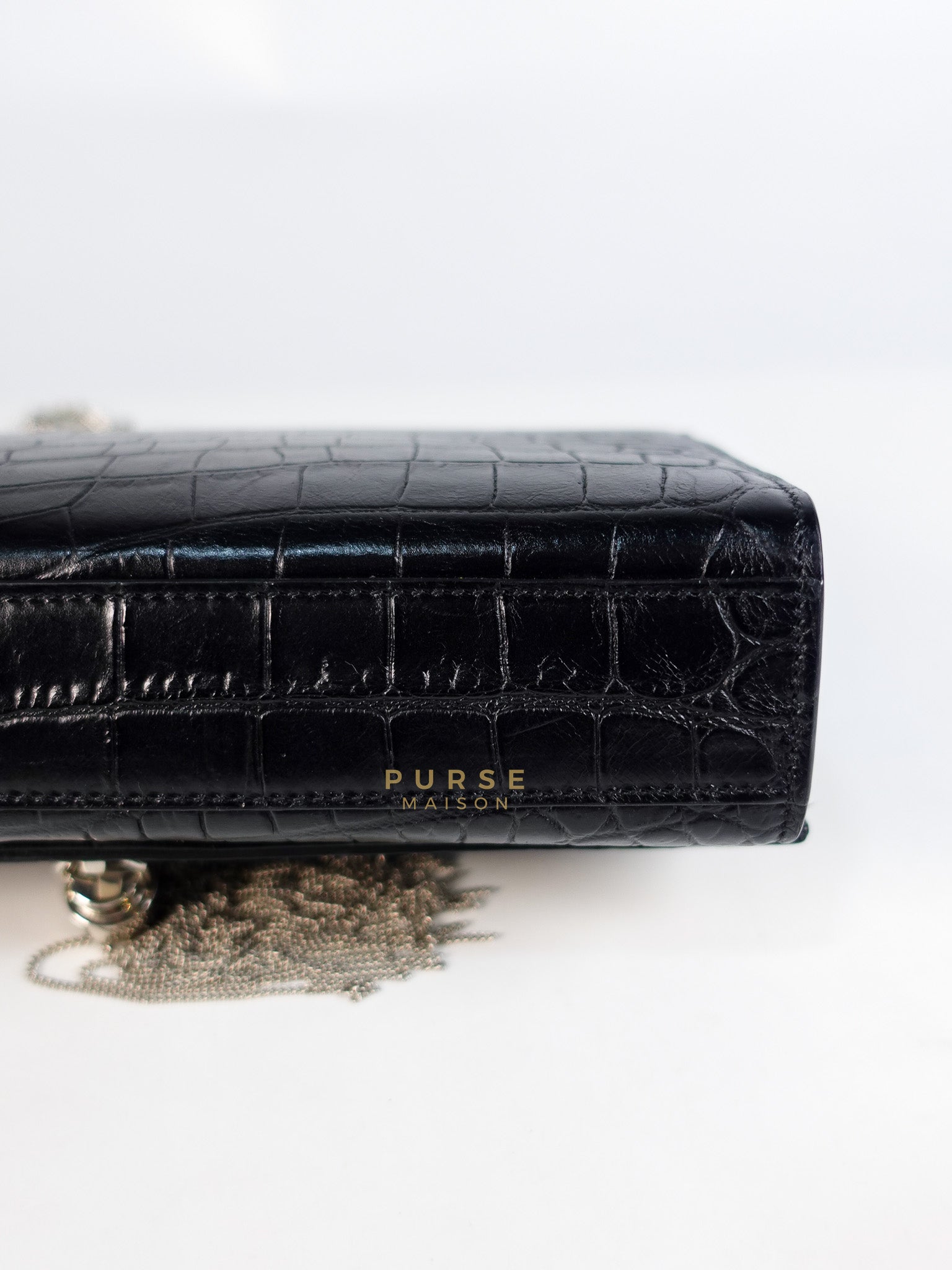 Kate Croc Medium Black Shoulder Bag in Silver Hardware | Purse Maison Luxury Bags Shop