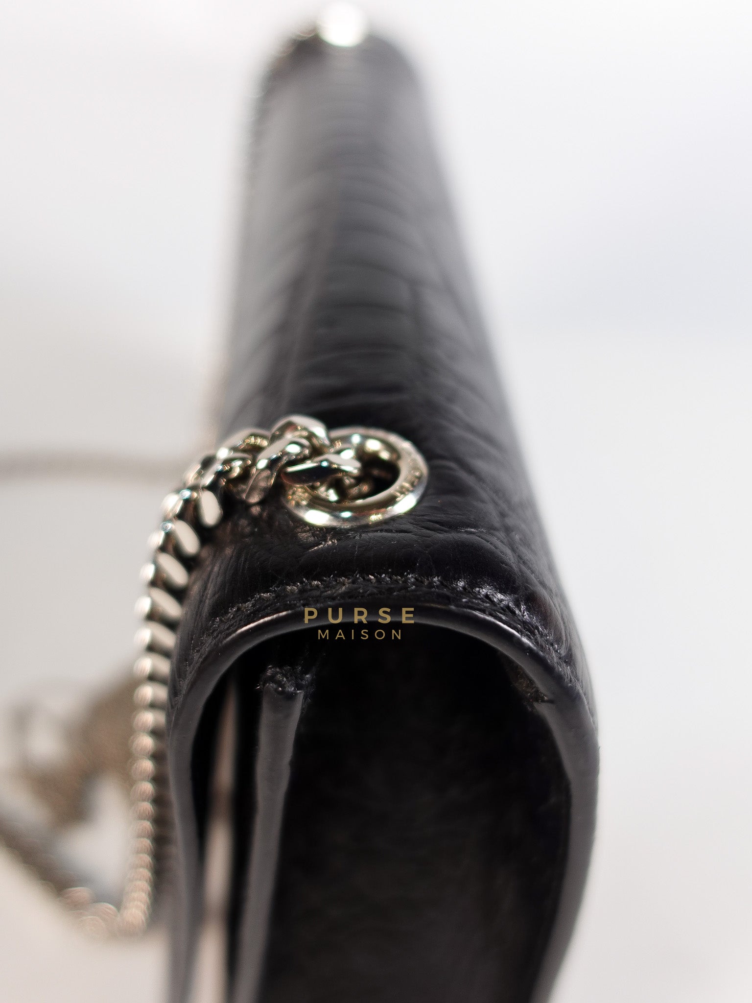 Kate Croc Medium Black Shoulder Bag in Silver Hardware | Purse Maison Luxury Bags Shop