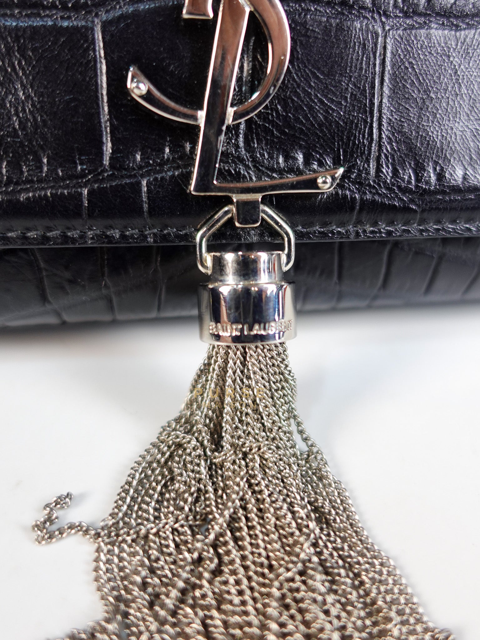 Kate Croc Medium Black Shoulder Bag in Silver Hardware | Purse Maison Luxury Bags Shop