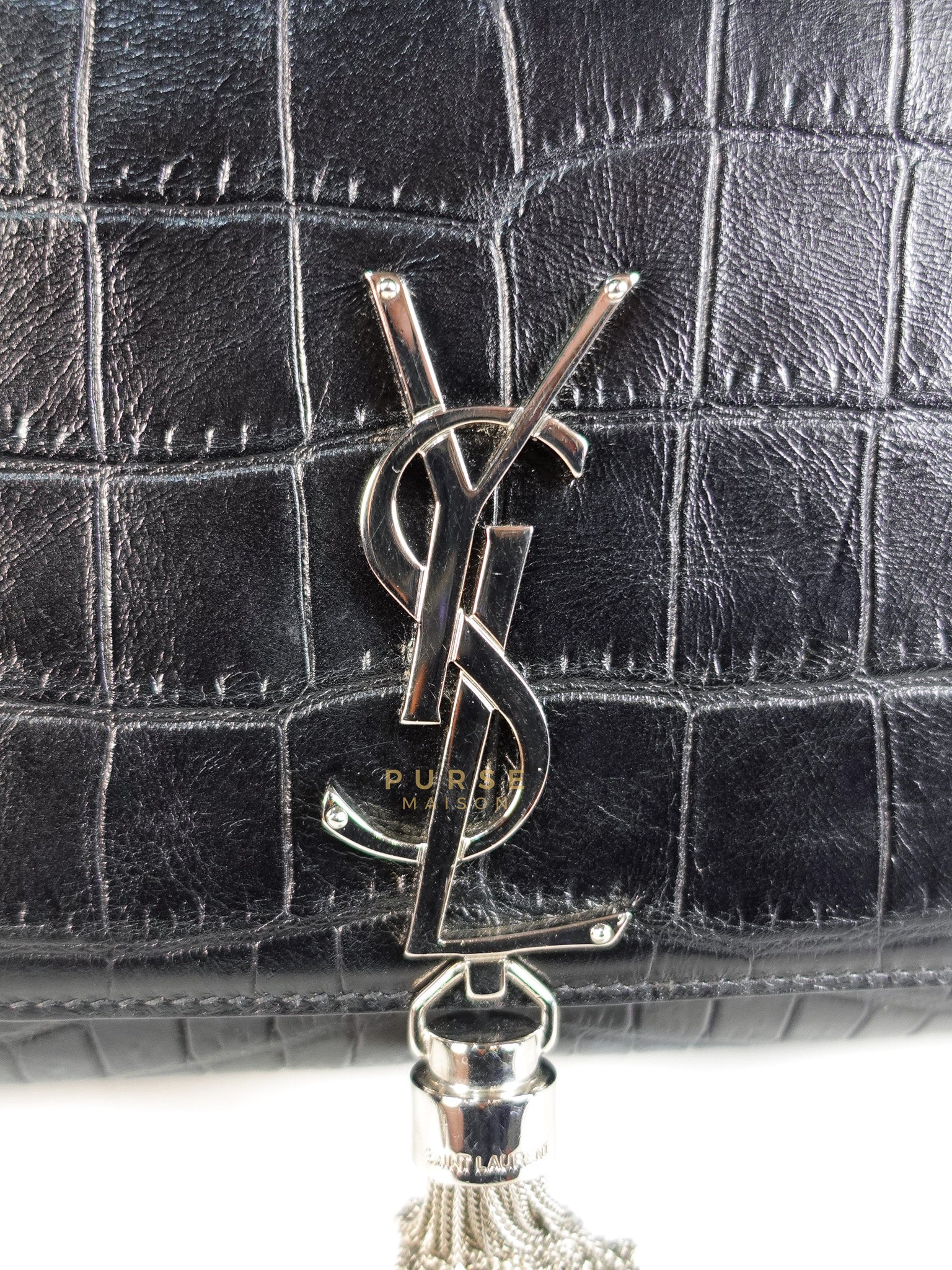 Kate Croc Medium Black Shoulder Bag in Silver Hardware | Purse Maison Luxury Bags Shop
