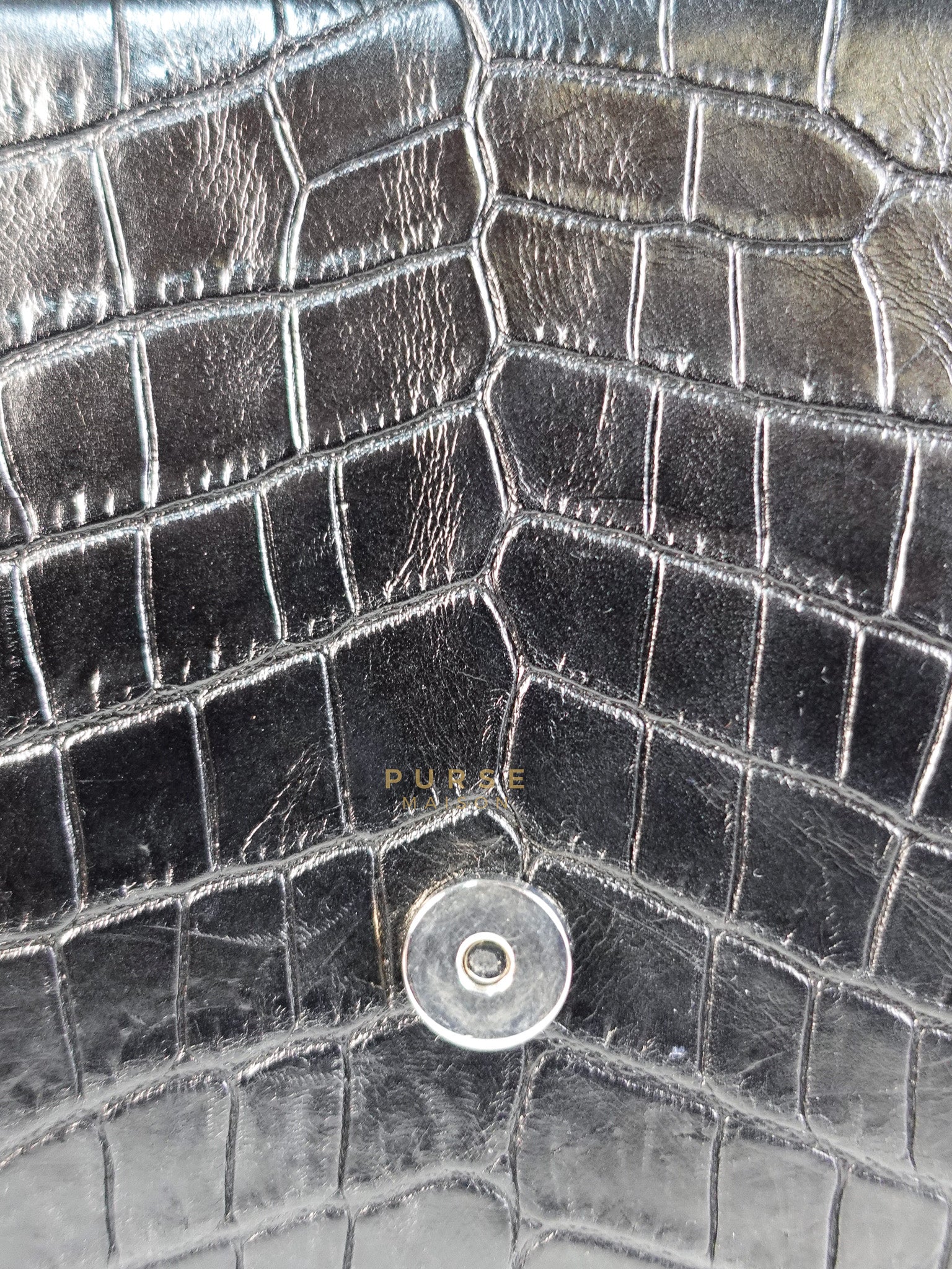 Kate Croc Medium Black Shoulder Bag in Silver Hardware | Purse Maison Luxury Bags Shop