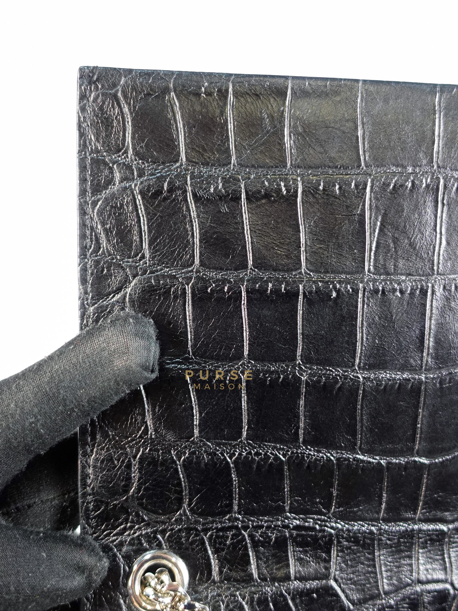 Kate Croc Medium Black Shoulder Bag in Silver Hardware | Purse Maison Luxury Bags Shop